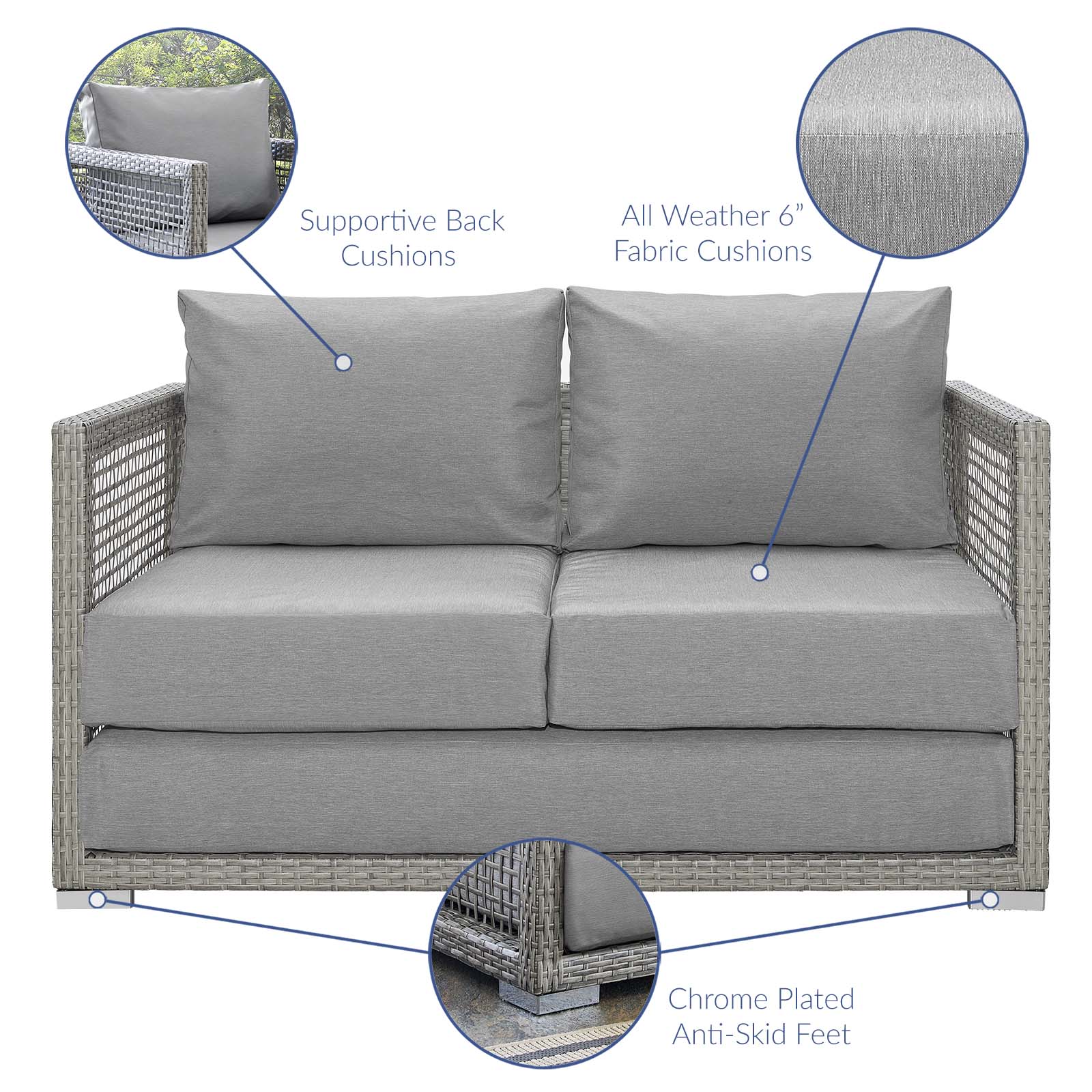 Modway Outdoor Sofas - Aura Outdoor Loveseat Gray