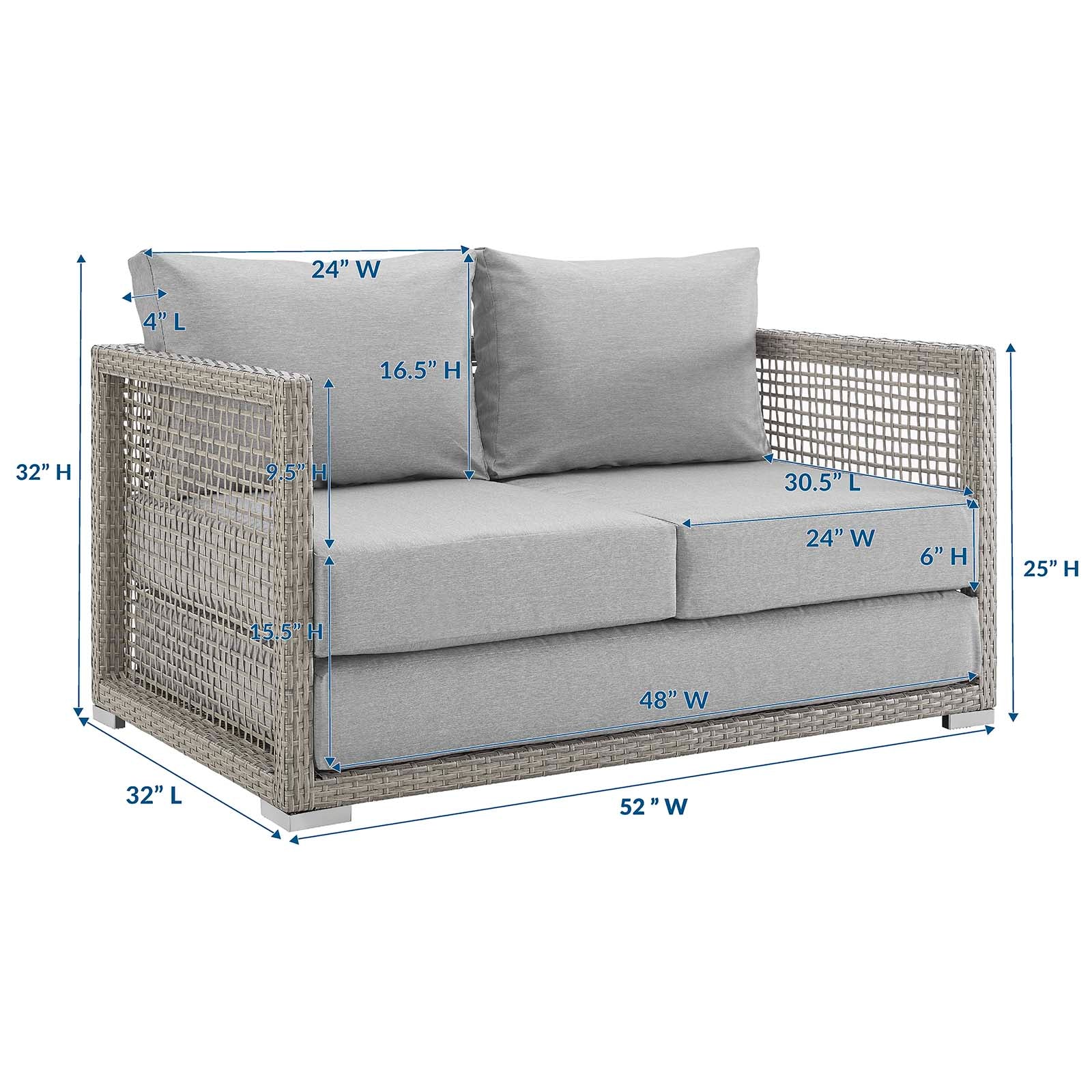 Modway Outdoor Sofas - Aura Outdoor Loveseat Gray