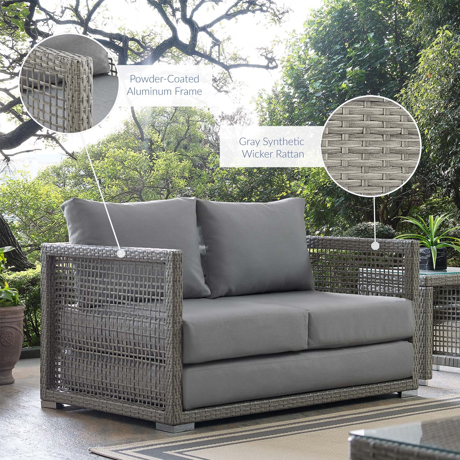 Modway Outdoor Sofas - Aura Outdoor Loveseat Gray