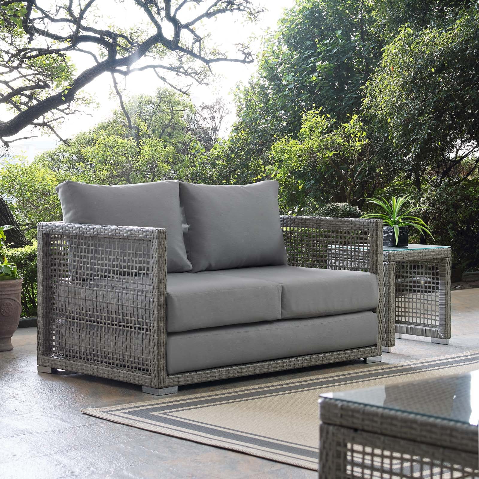 Modway Outdoor Sofas - Aura Outdoor Loveseat Gray