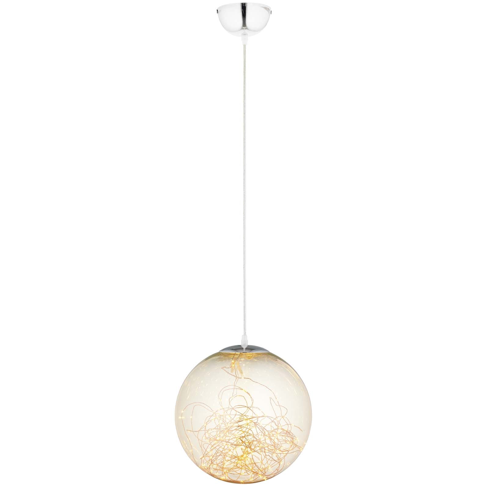 Modway Ceiling Lights - Fairy 8" Amber Glass Globe Ceiling Light Pendant Chandelier Chrome