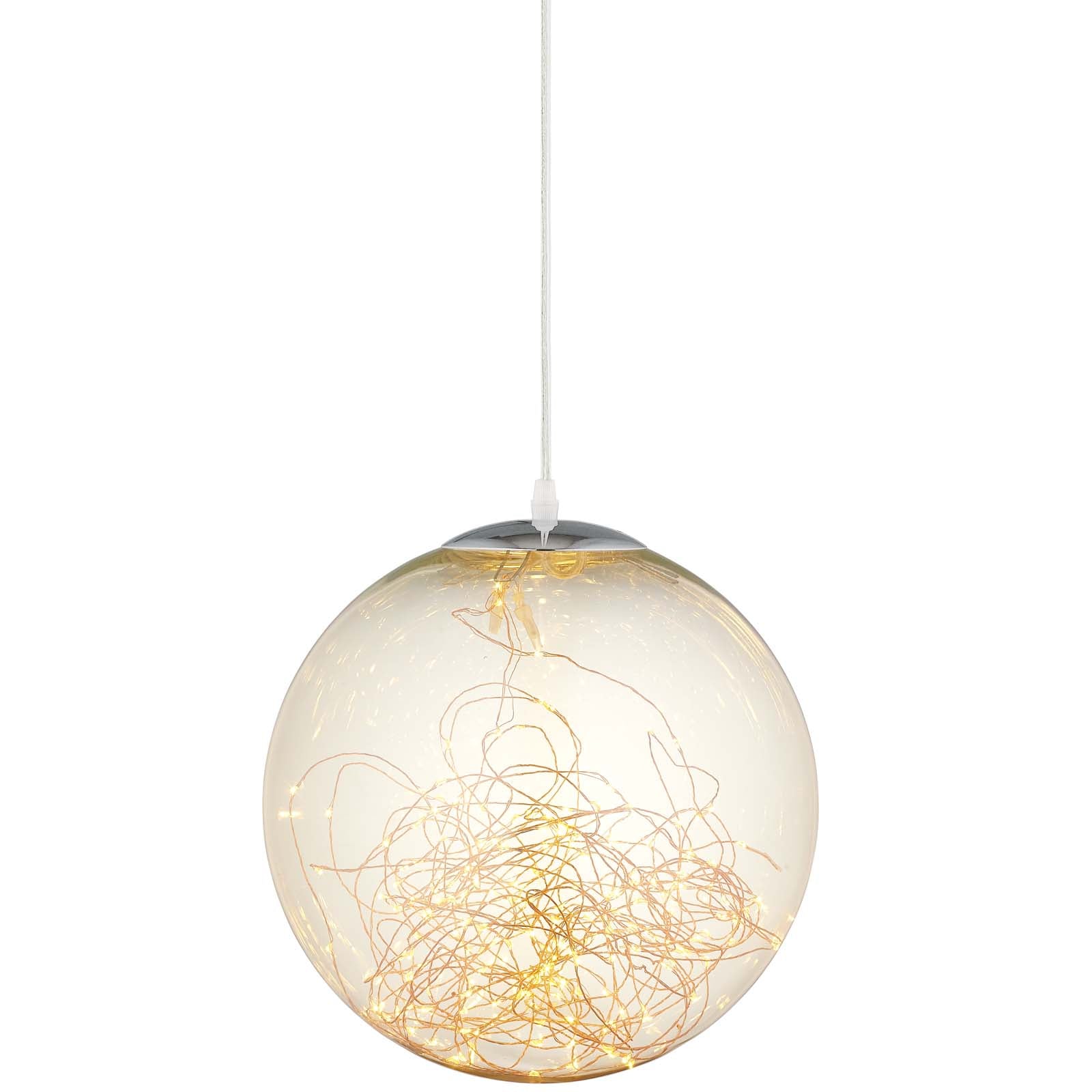 Modway Ceiling Lights - Fairy 8" Amber Glass Globe Ceiling Light Pendant Chandelier Chrome