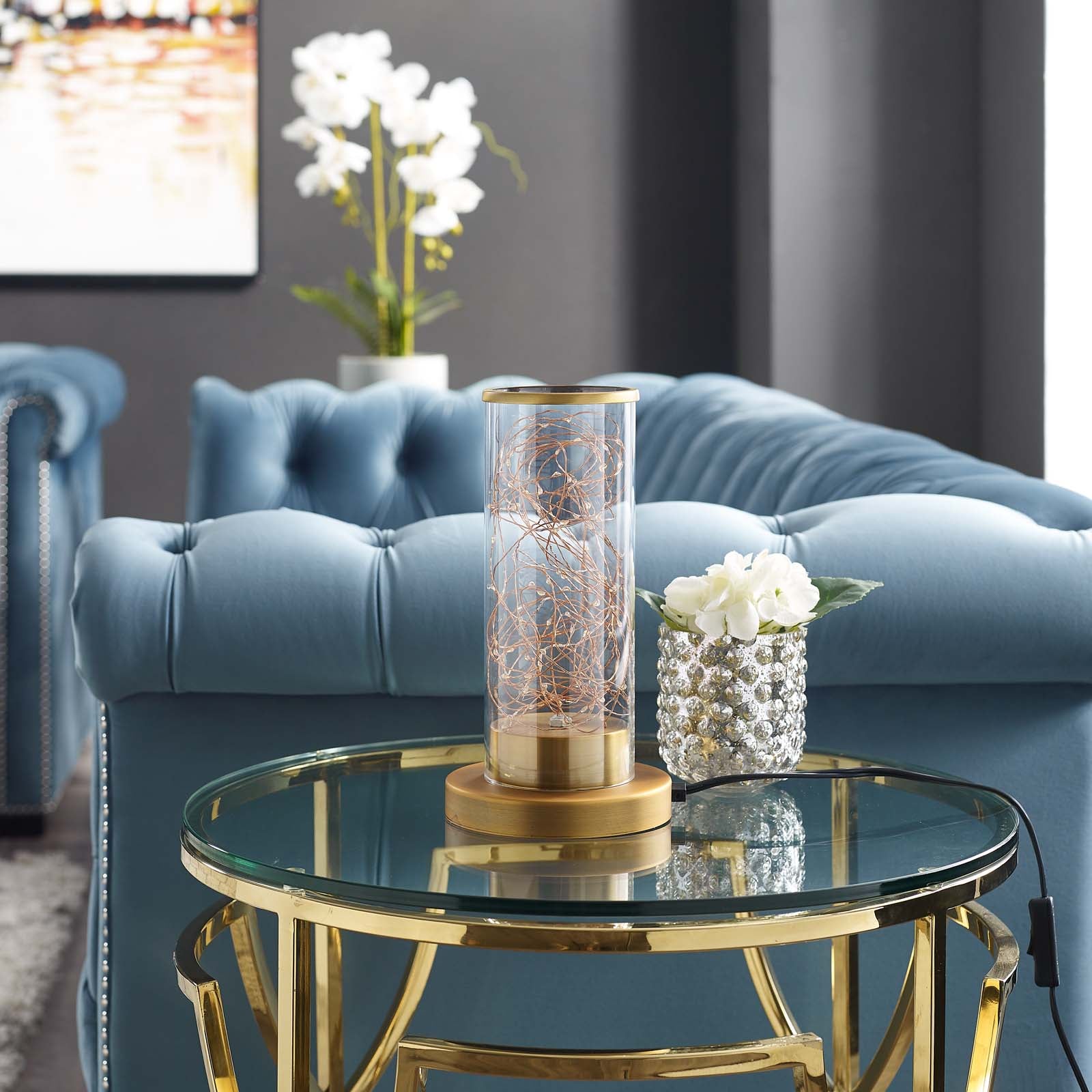Modway Table Lamps - Adore Cylindrical-Shaped Table Lamp Clear Glass And Brass