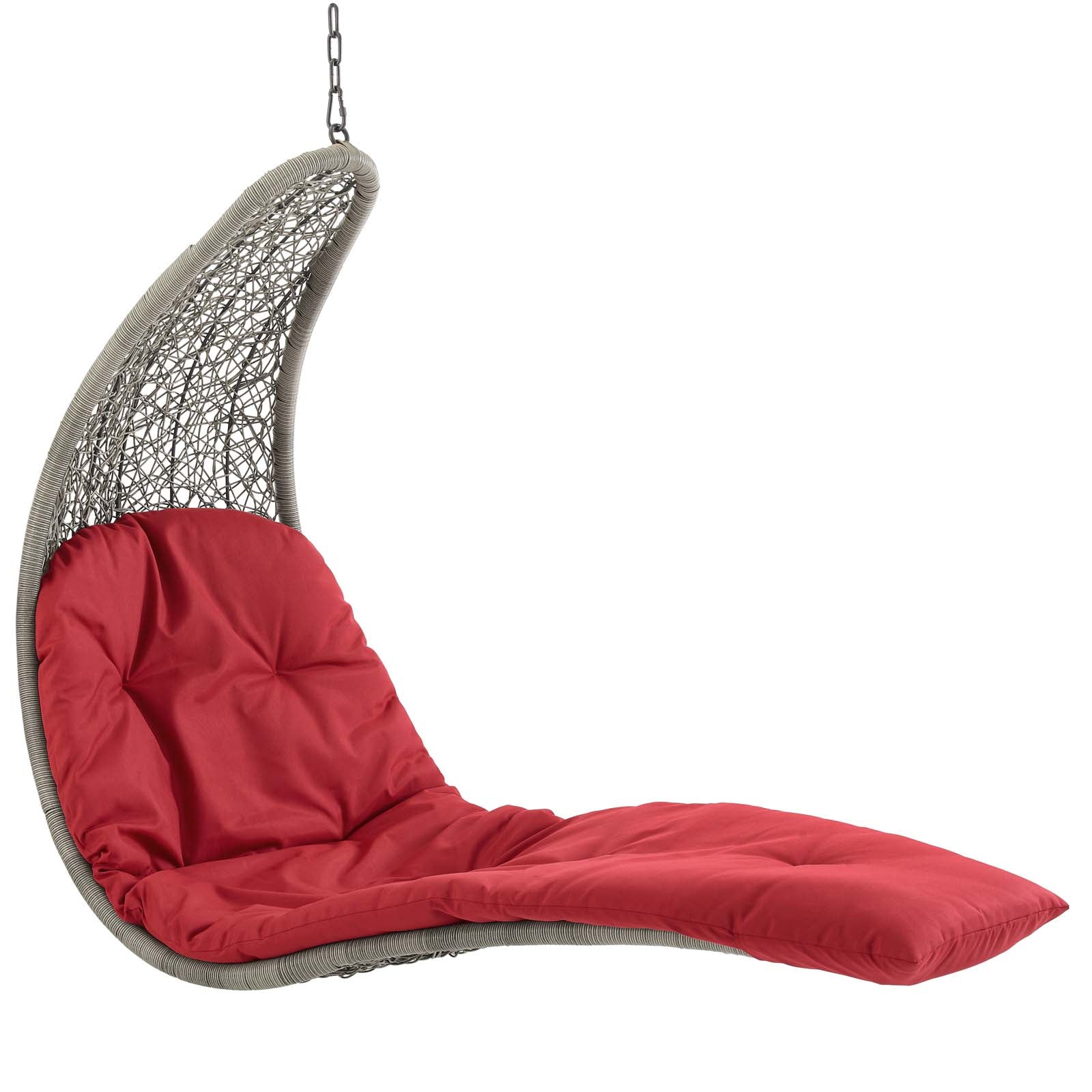 Modway Outdoor Swings - Landscape Hanging Chaise Lounge Outdoor Patio Swing Chair Light Gray Red