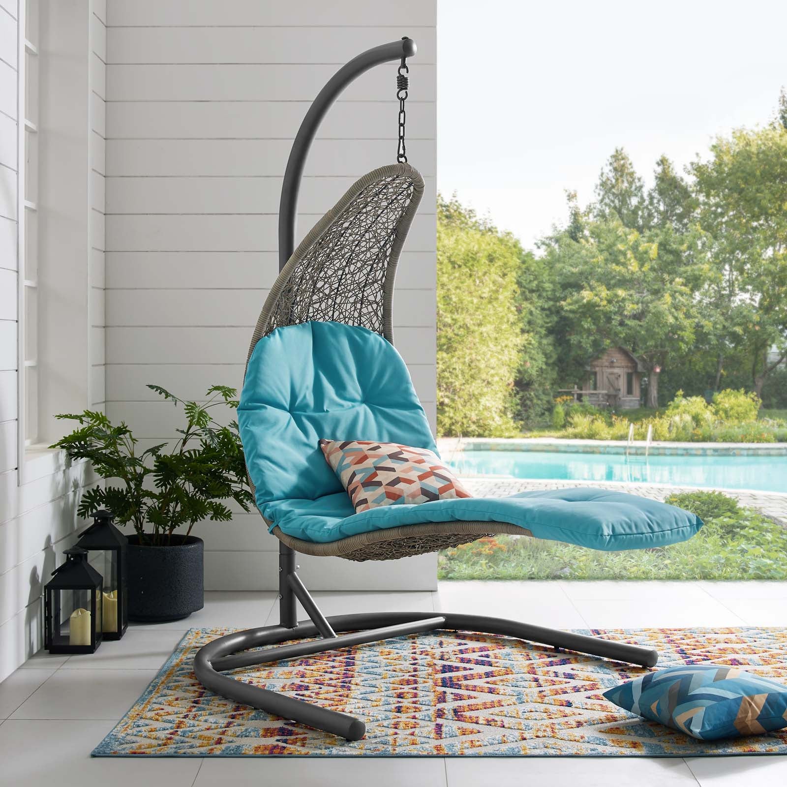 Modway Outdoor Swings - Landscape Hanging Chaise Lounge Outdoor Patio Swing Chair Light Gray Turquoise