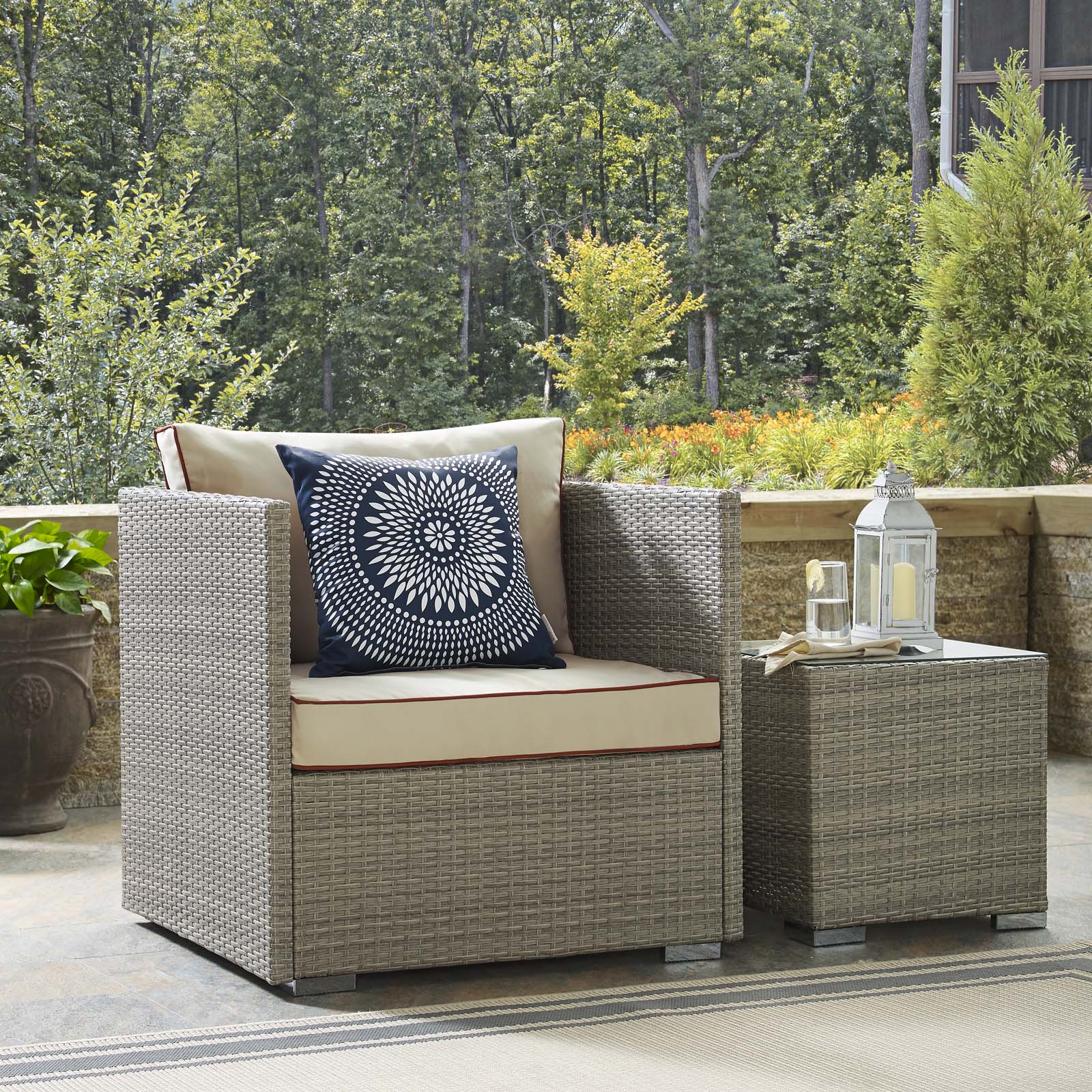 Modway Outdoor Chairs - Repose Outdoor Patio Armchair Light Gray Beige