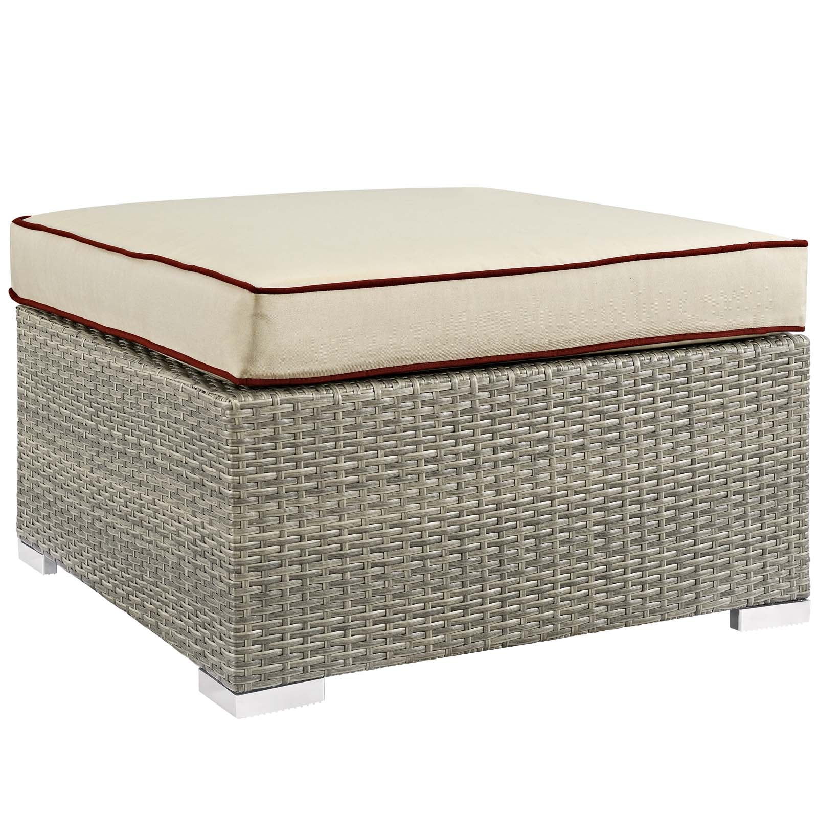 Repose Outdoor Patio Upholstered Fabric Ottoman Light Gray Beige