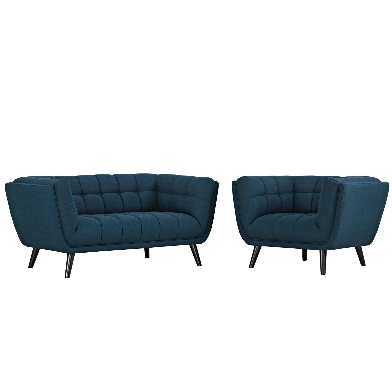 Modway Living Room Sets - Bestow 2 Piece Upholstered Fabric Loveseat and Armchair Set Blue
