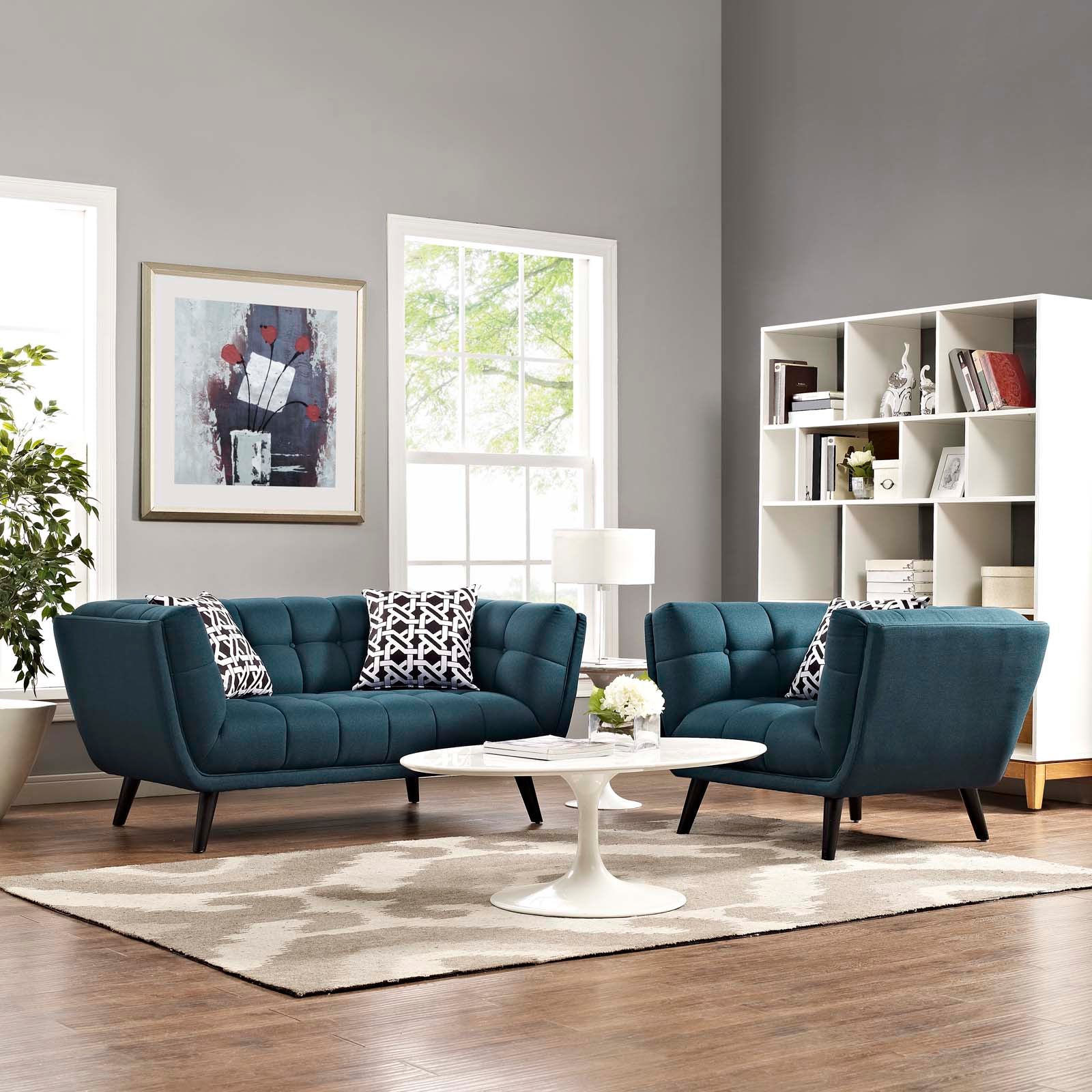 Modway Living Room Sets - Bestow 2 Piece Upholstered Fabric Loveseat and Armchair Set Blue