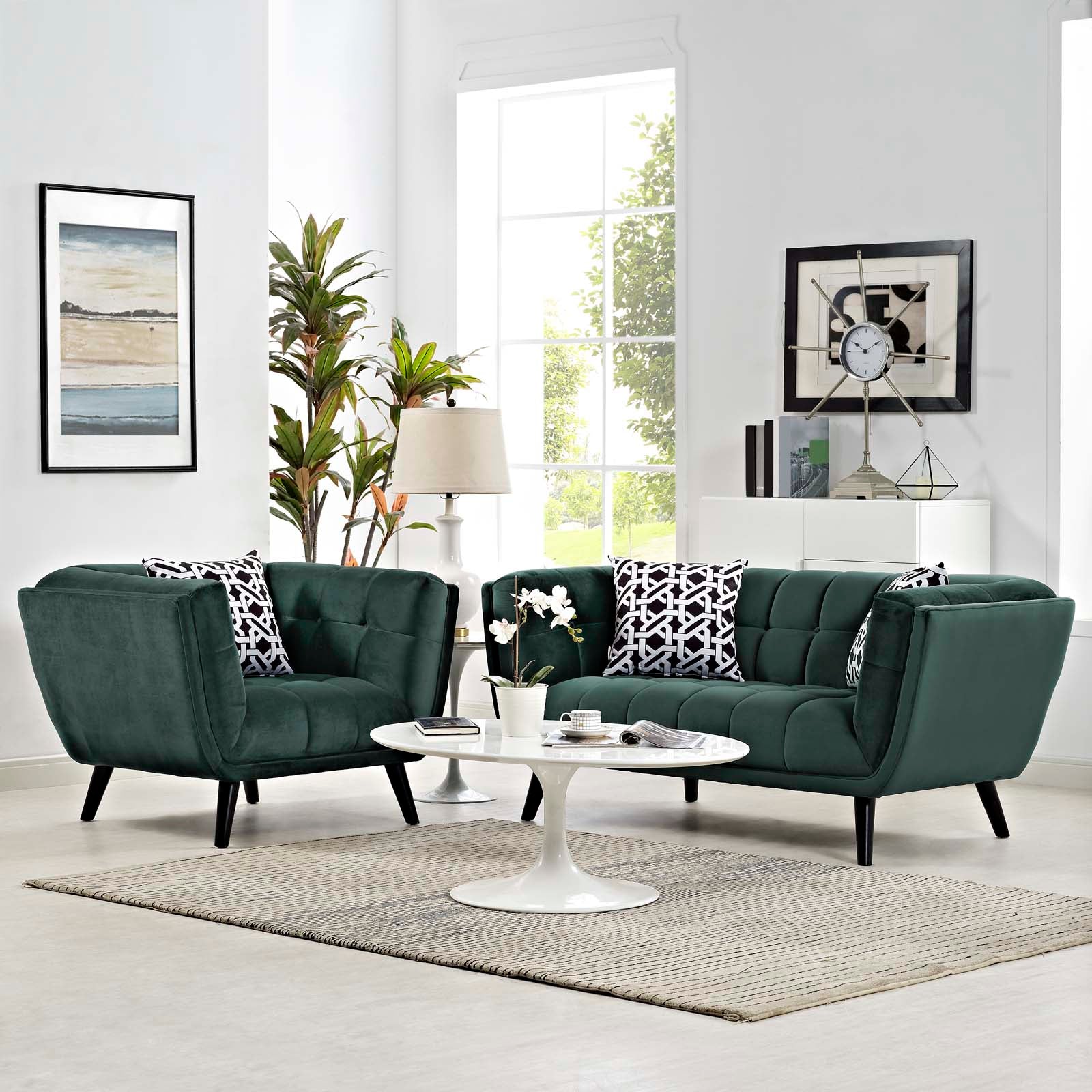 Modway Living Room Sets - Bestow 2 Piece Performance Velvet Loveseat and Armchair Set Green