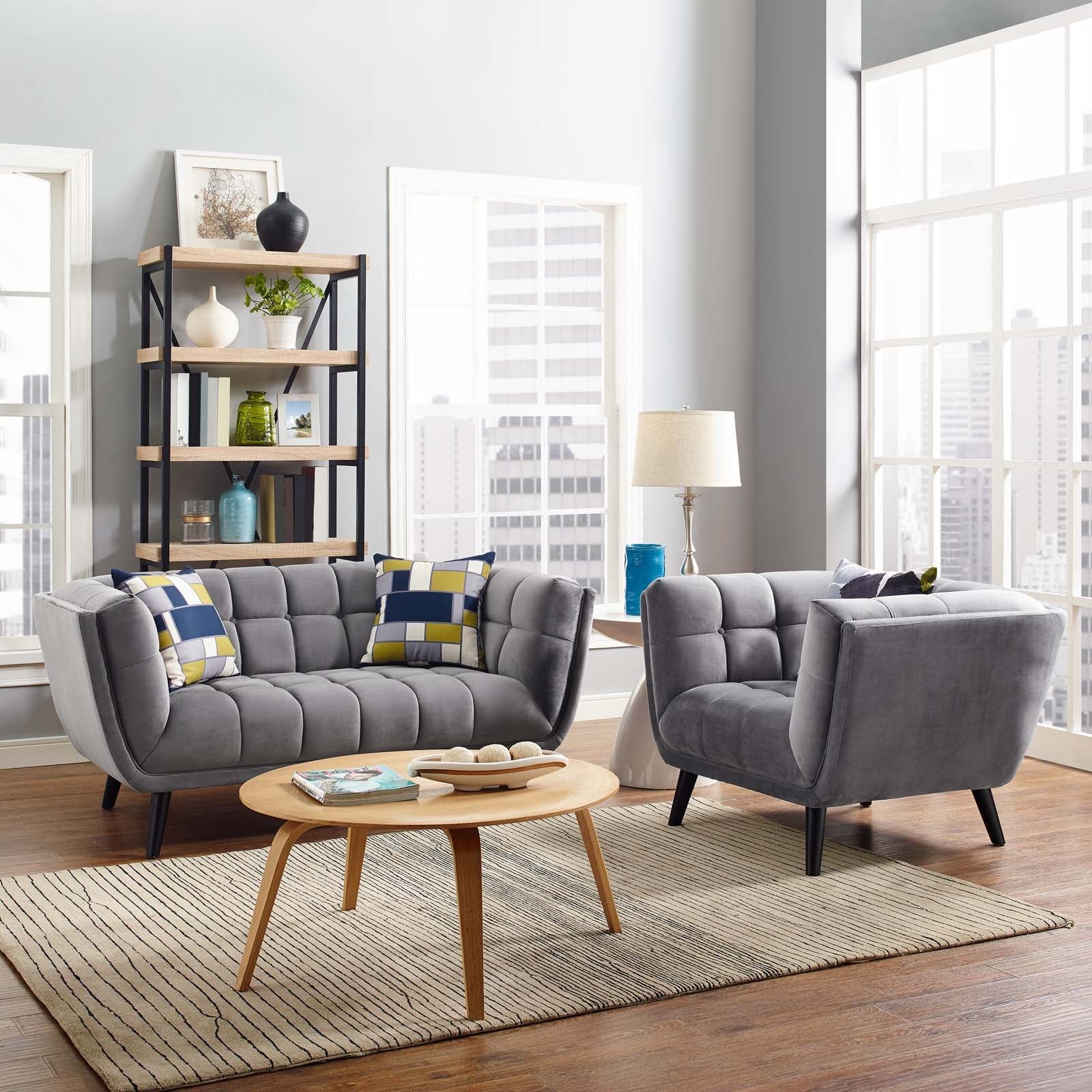 Modway Living Room Sets - Bestow 2 Piece Performance Velvet Loveseat and Armchair Set Gray