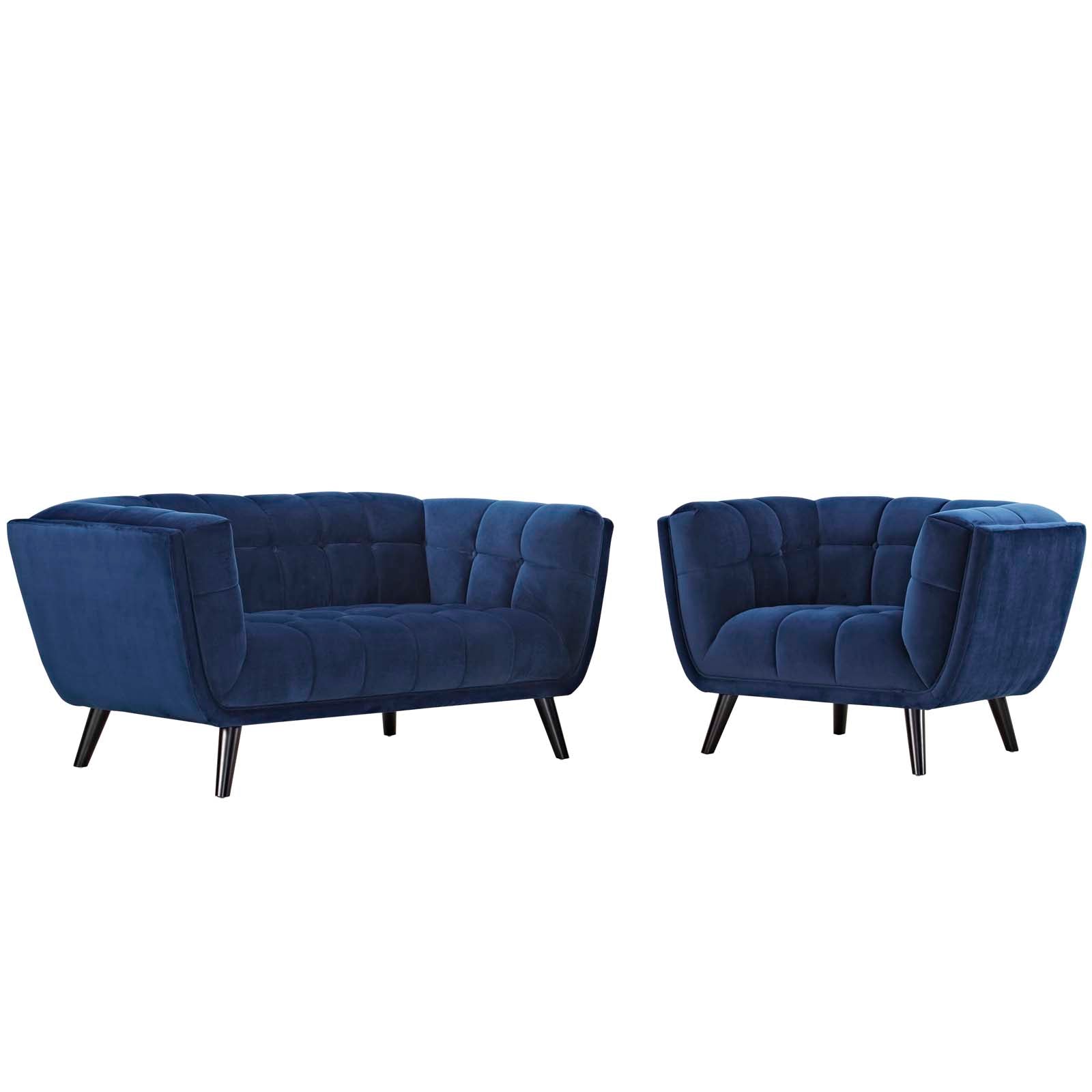 Modway Living Room Sets - Bestow 2 Piece Performance Velvet Loveseat and Armchair Set Navy