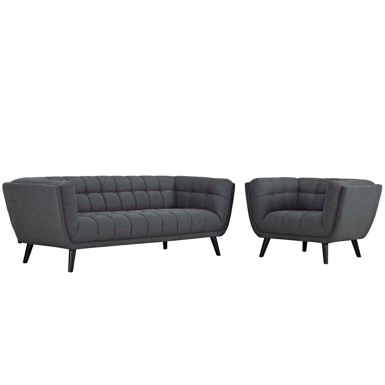 Modway Living Room Sets - Bestow 2 Piece Upholstered Fabric Sofa and Armchair Set Gray