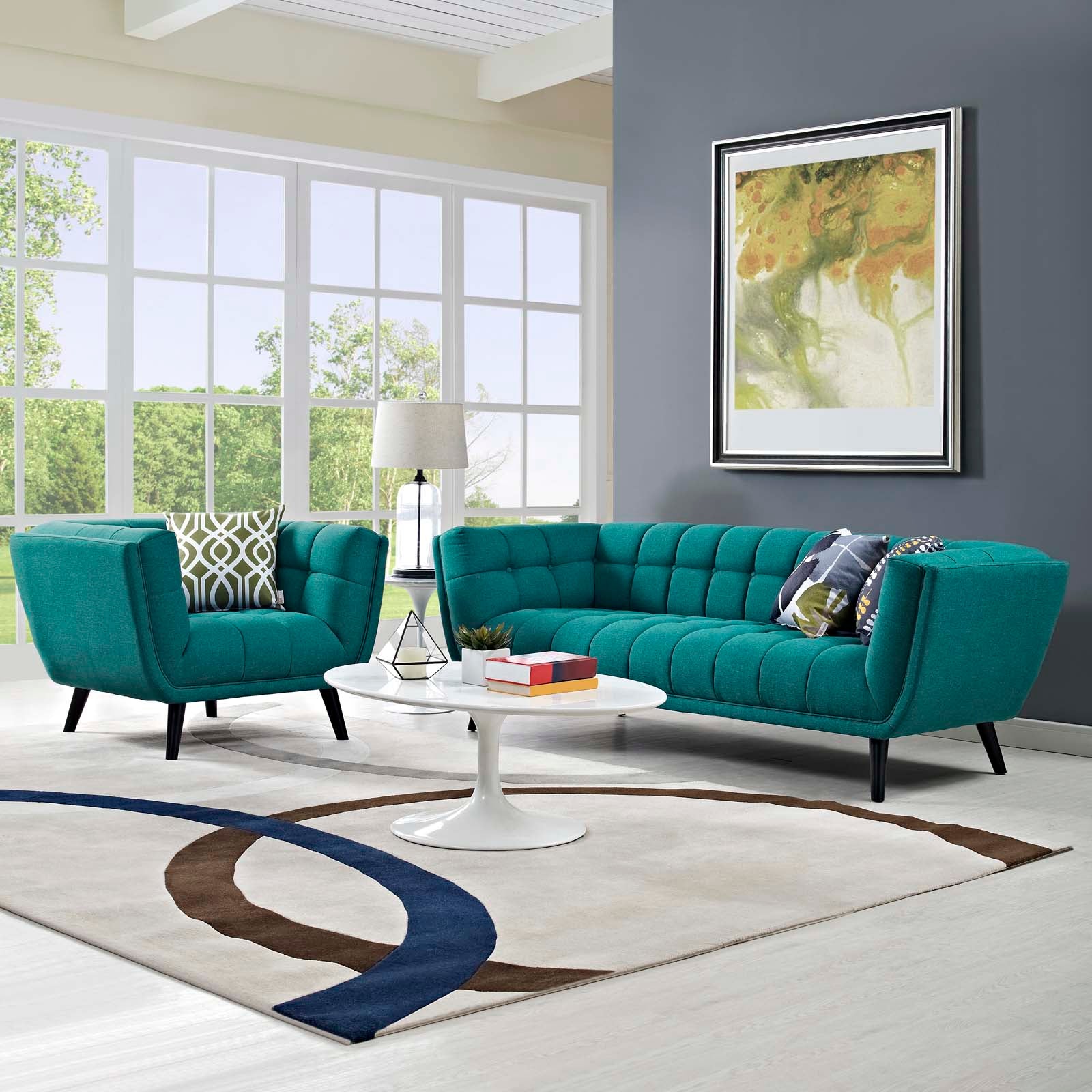 Modway Living Room Sets - Bestow 2 Piece Sofa and Armchair Set Teal