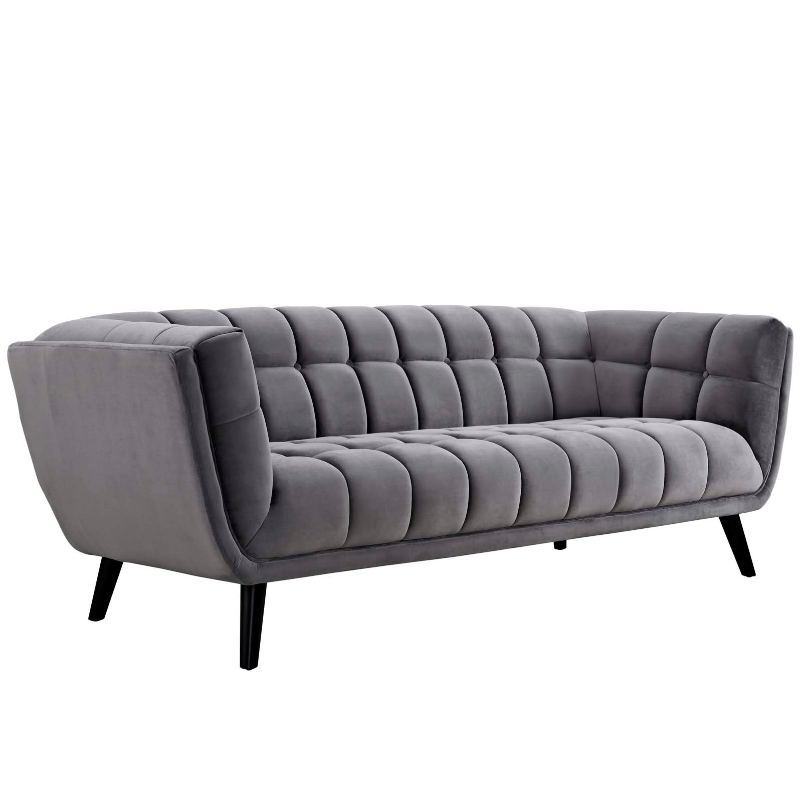 Modway Living Room Sets - Bestow 3 Piece Performance Velvet Sofa Loveseat and Armchair Set Gray