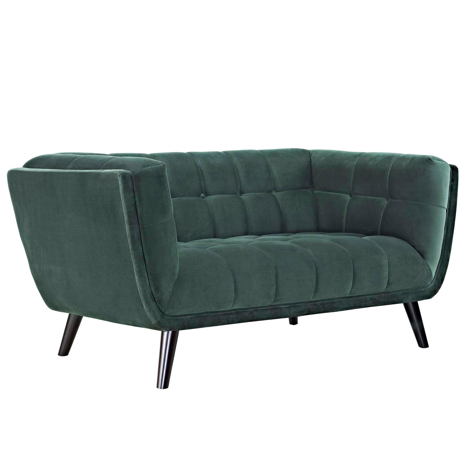 Modway Living Room Sets - Bestow 2 Piece Performance Velvet Sofa and Loveseat Set Green