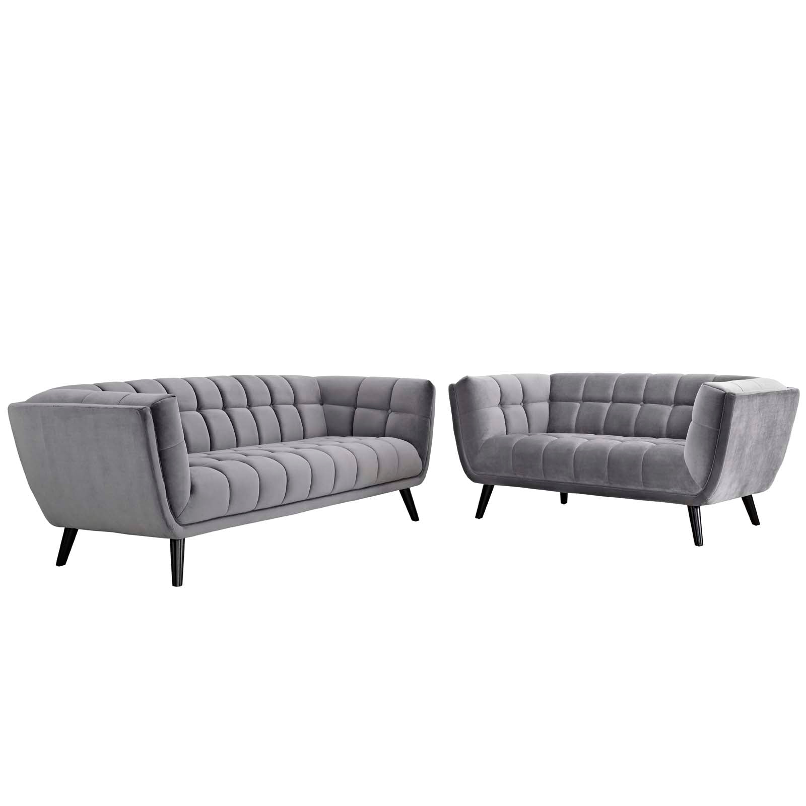 Modway Sofas & Couches - Bestow Performance Velvet Sofa and Loveseat Set Gray ( Set of 2 )
