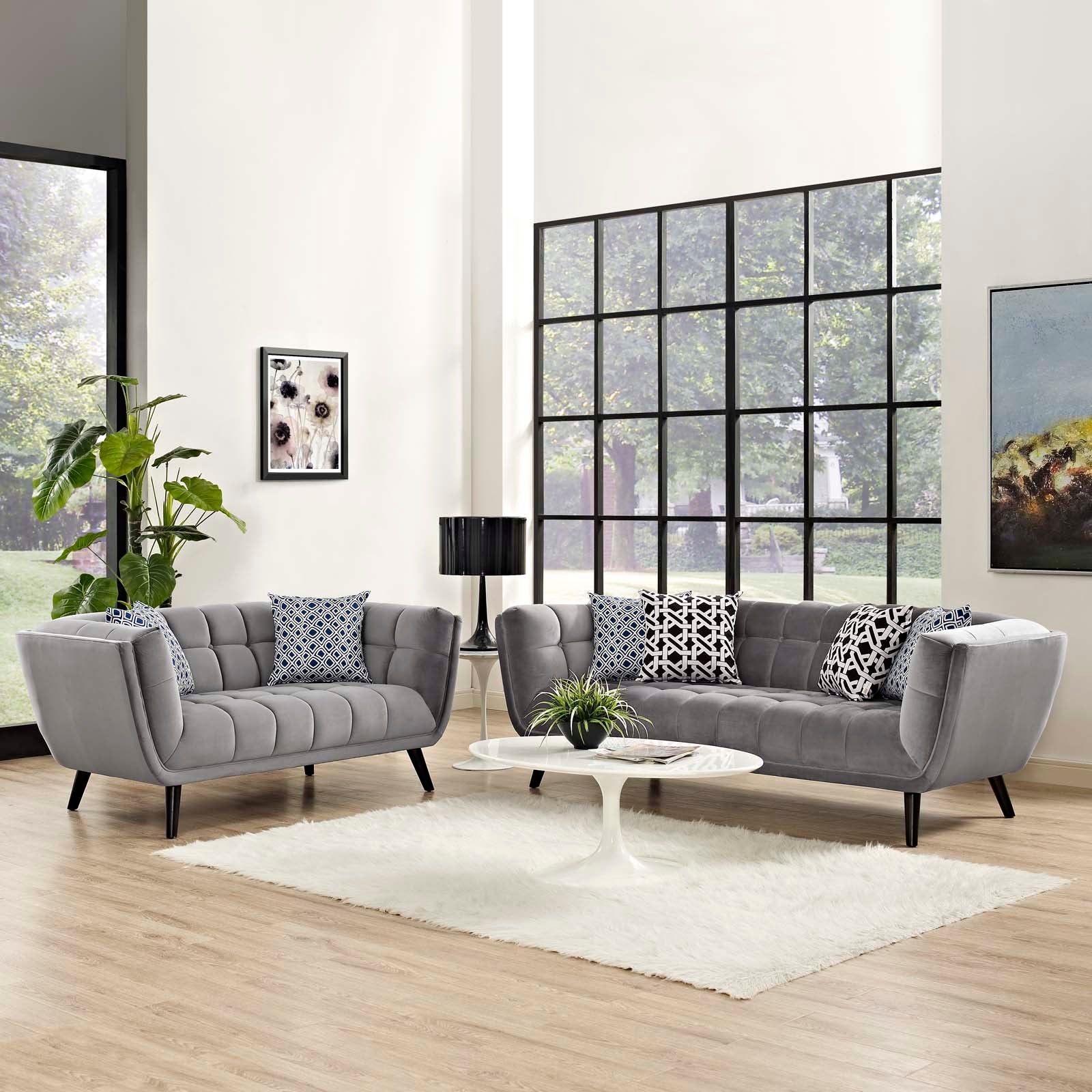 Modway Sofas & Couches - Bestow Performance Velvet Sofa and Loveseat Set Gray ( Set of 2 )