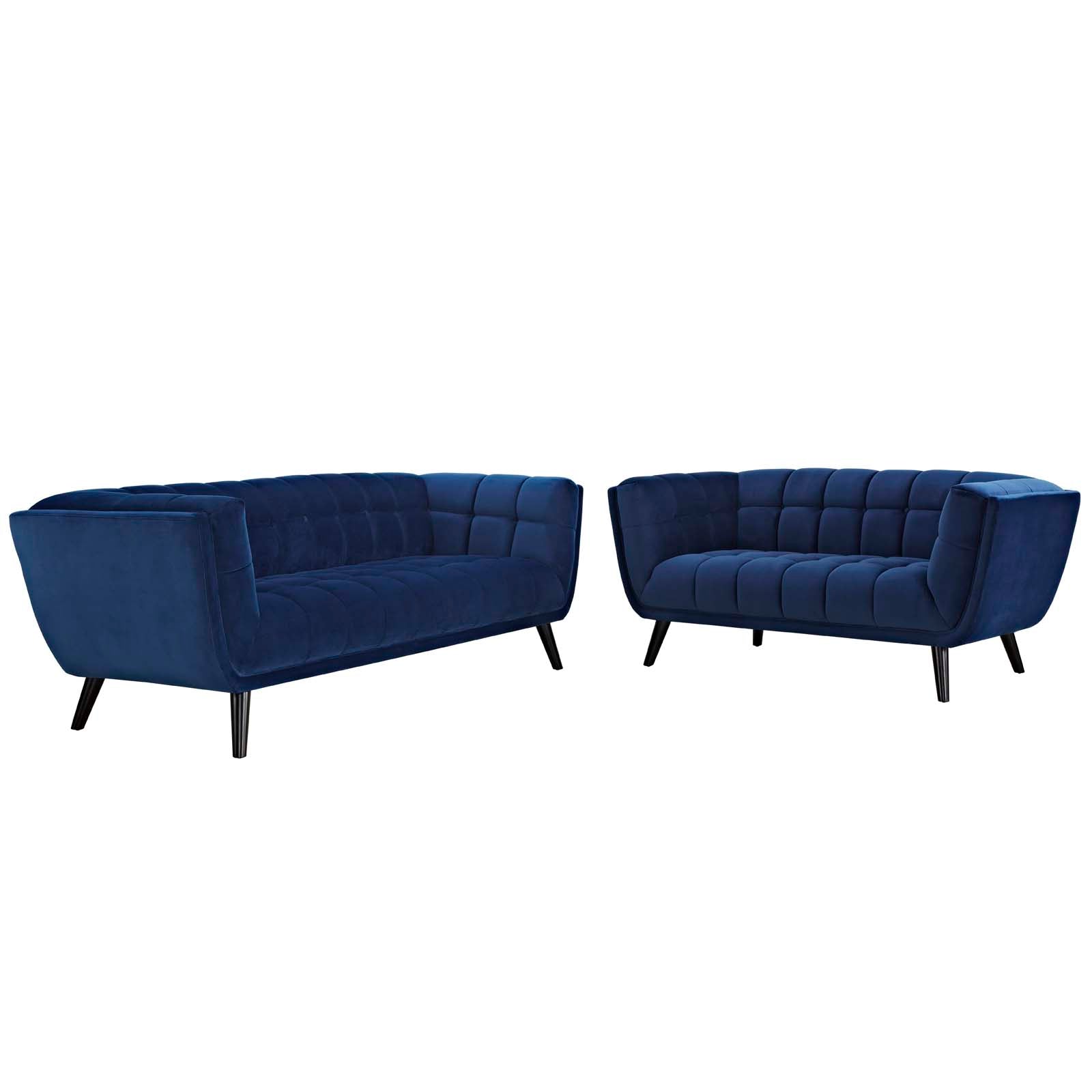 Modway Sofas & Couches - Bestow Performance Velvet Sofa and Loveseat Set Navy ( Set of 2 )