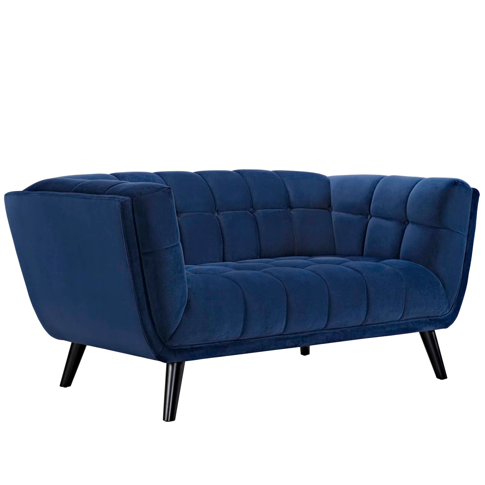 Modway Sofas & Couches - Bestow Performance Velvet Sofa and Loveseat Set Navy ( Set of 2 )
