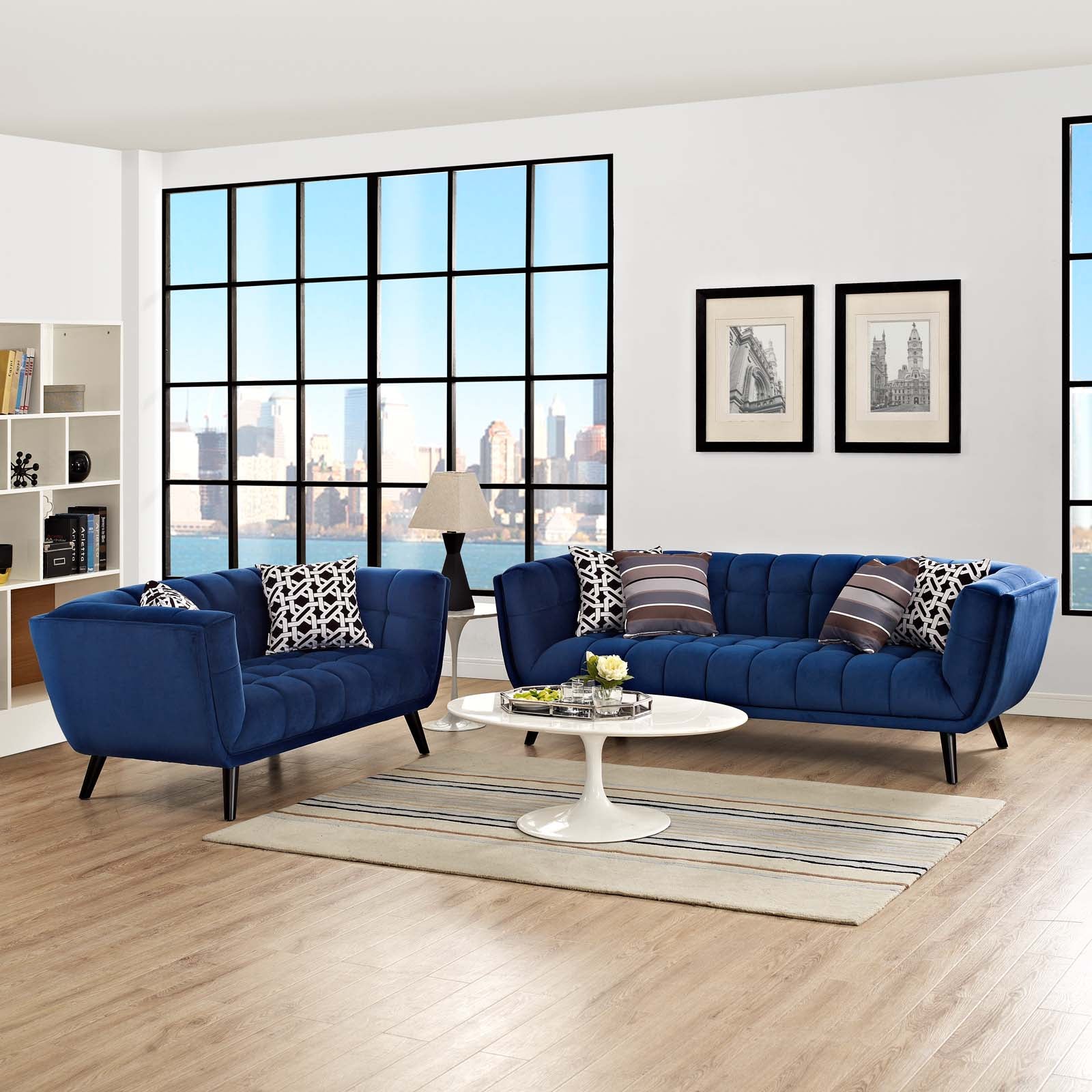 Modway Sofas & Couches - Bestow Performance Velvet Sofa and Loveseat Set Navy ( Set of 2 )