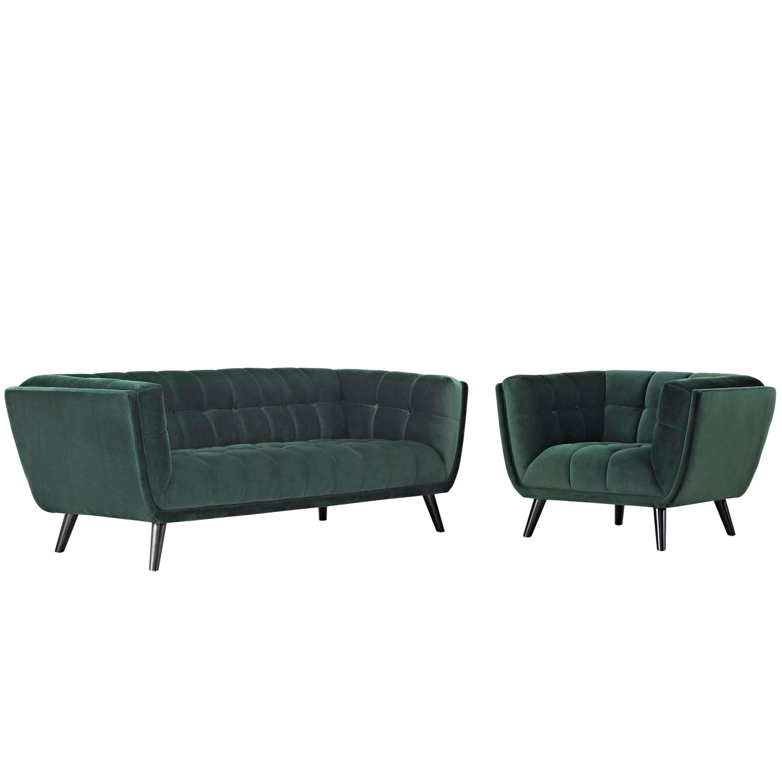 Modway Living Room Sets - Bestow 2 Piece Performance Velvet Sofa and Armchair Set Green