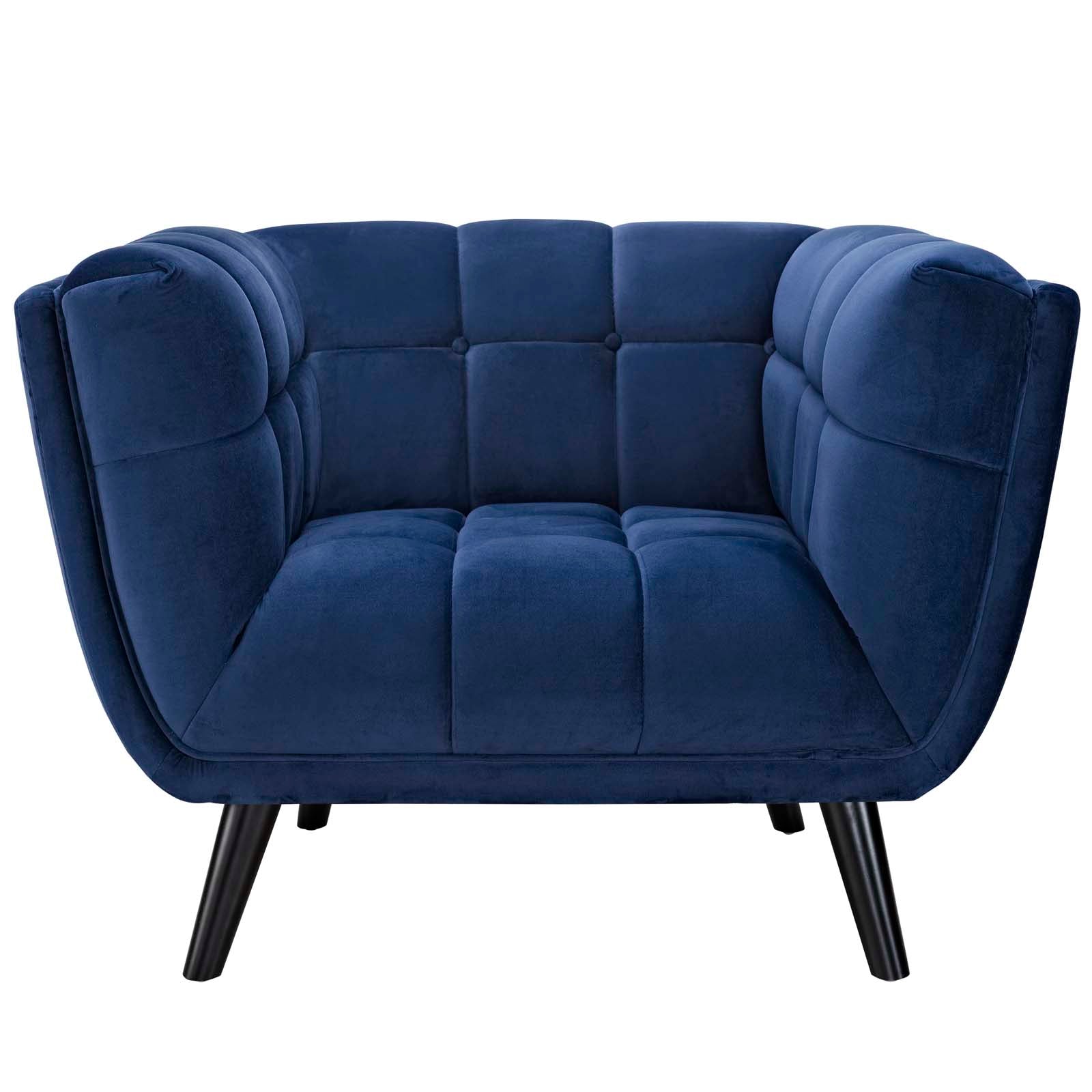 Modway Living Room Sets - Bestow 2 Piece Performance Velvet Sofa and Armchair Set Navy