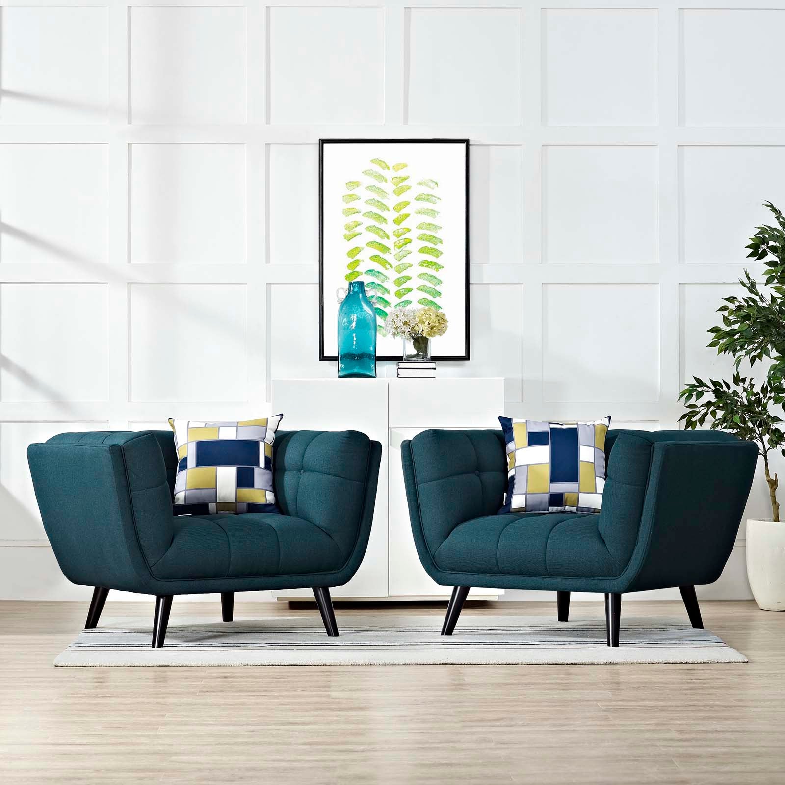 Modway Living Room Sets - Bestow 2 Piece Upholstered Fabric Armchair Set Blue