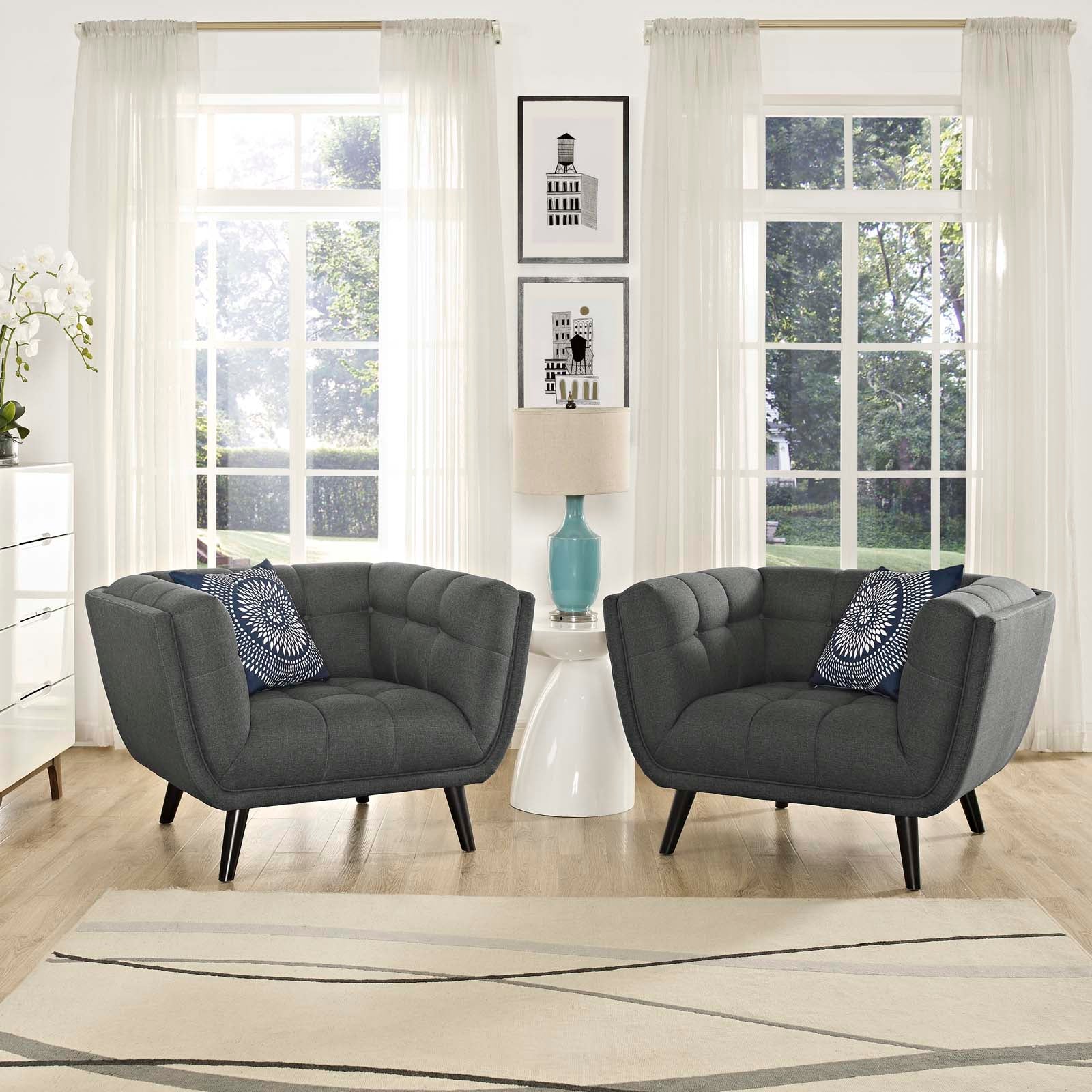 Modway Living Room Sets - Bestow 2 Piece Upholstered Fabric Armchair Set Gray