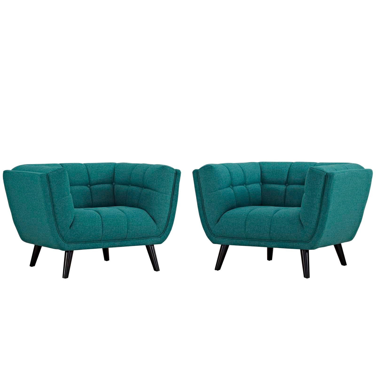 Modway Living Room Sets - Bestow 2 Piece Upholstered Fabric Armchair Set Teal
