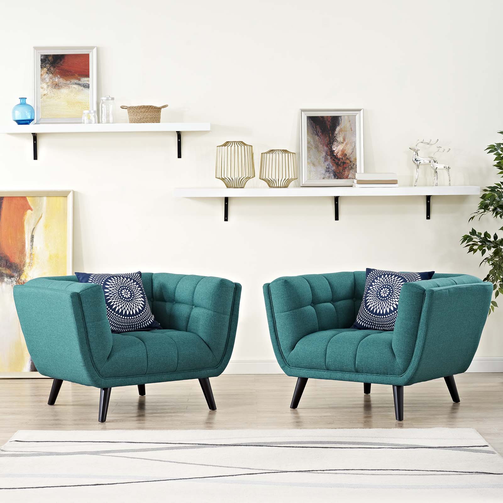 Modway Living Room Sets - Bestow 2 Piece Upholstered Fabric Armchair Set Teal