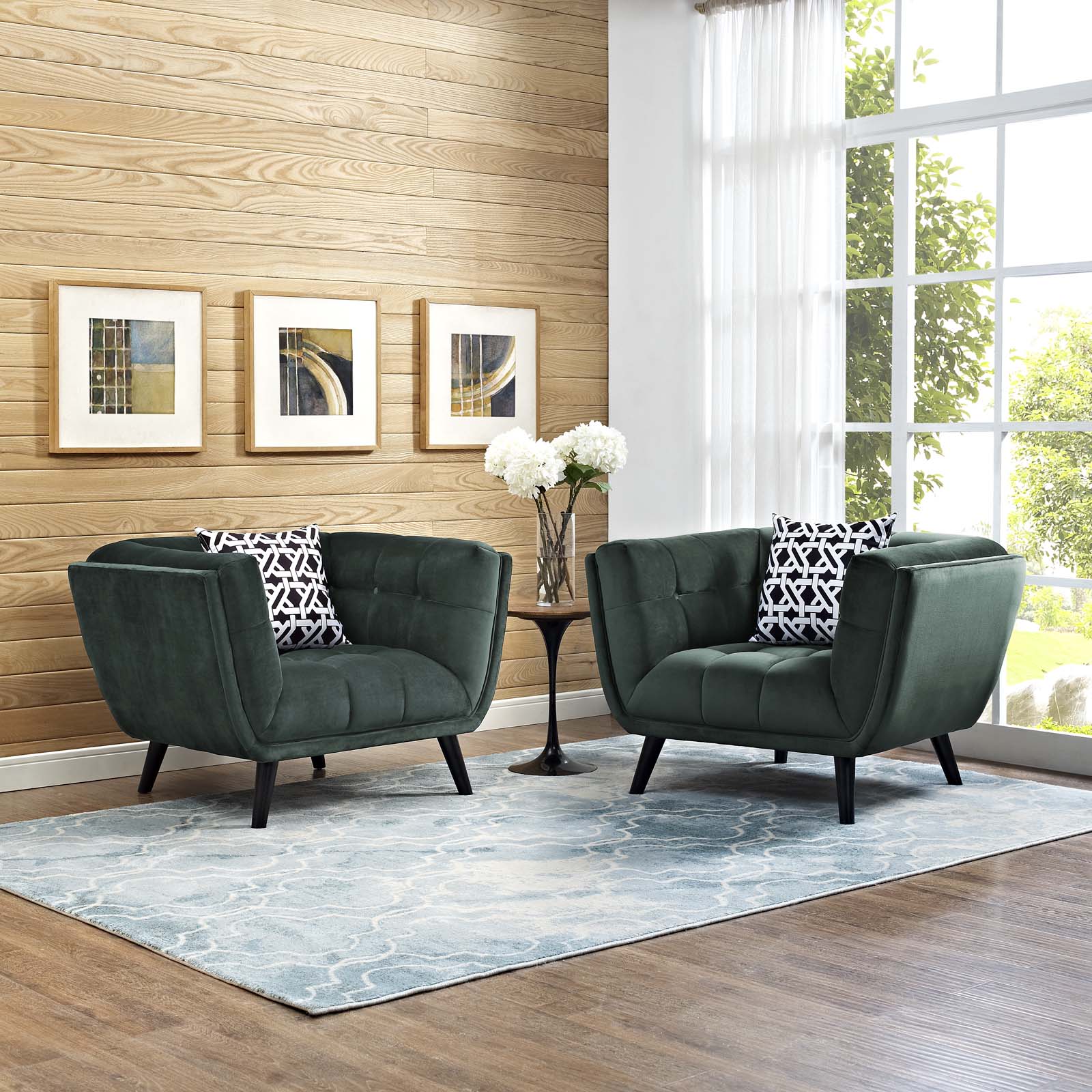 Modway Living Room Sets - Bestow 2 Piece Performance Velvet Armchair Set Green