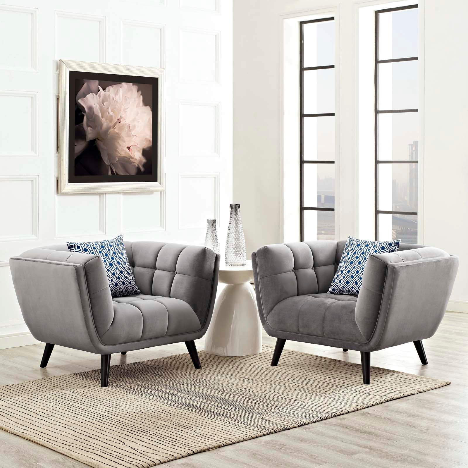 Modway Living Room Sets - Bestow 2 Piece Performance Velvet Armchair Set Gray