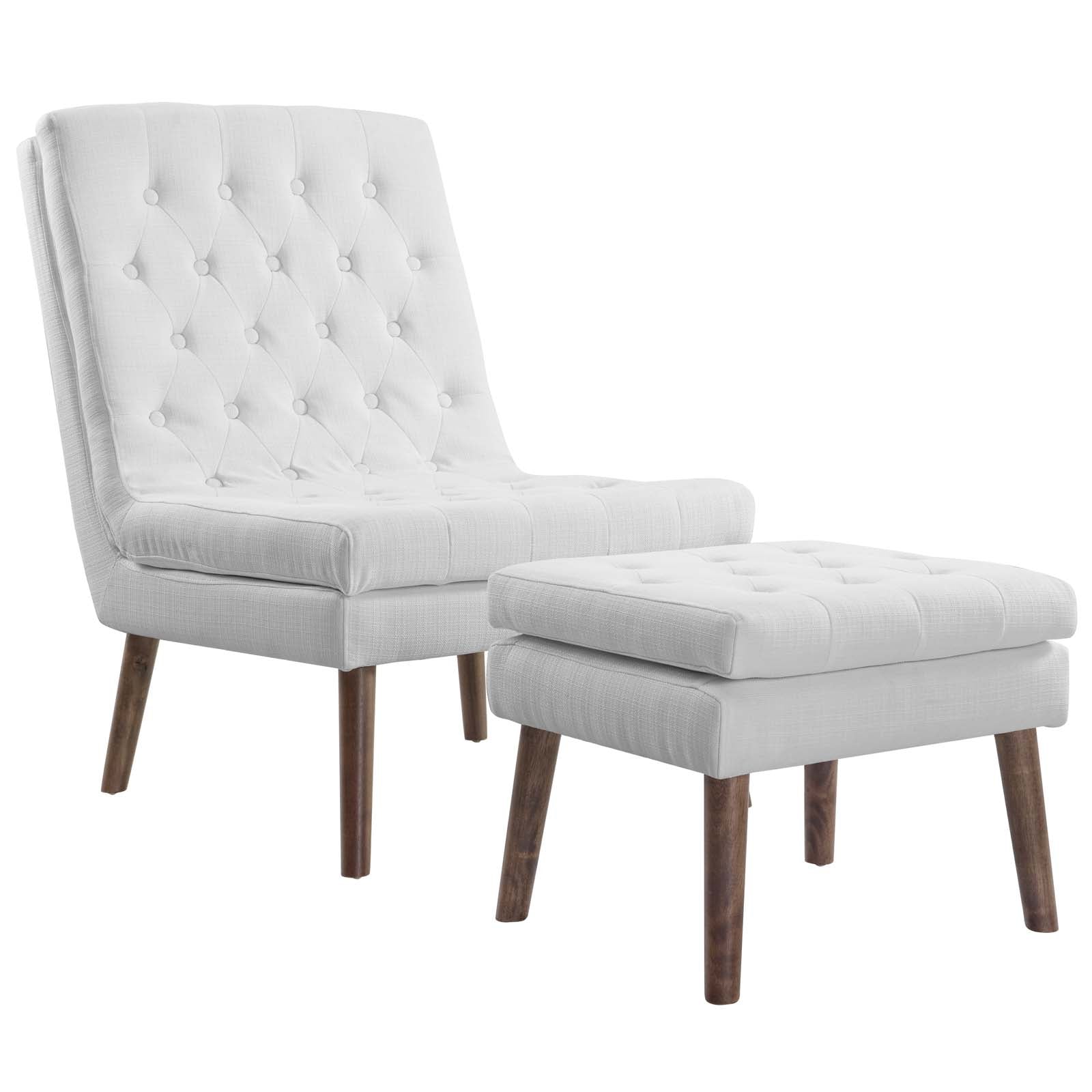 Modway Living Room Sets - Modify Upholstered Lounge Chair and Ottoman White
