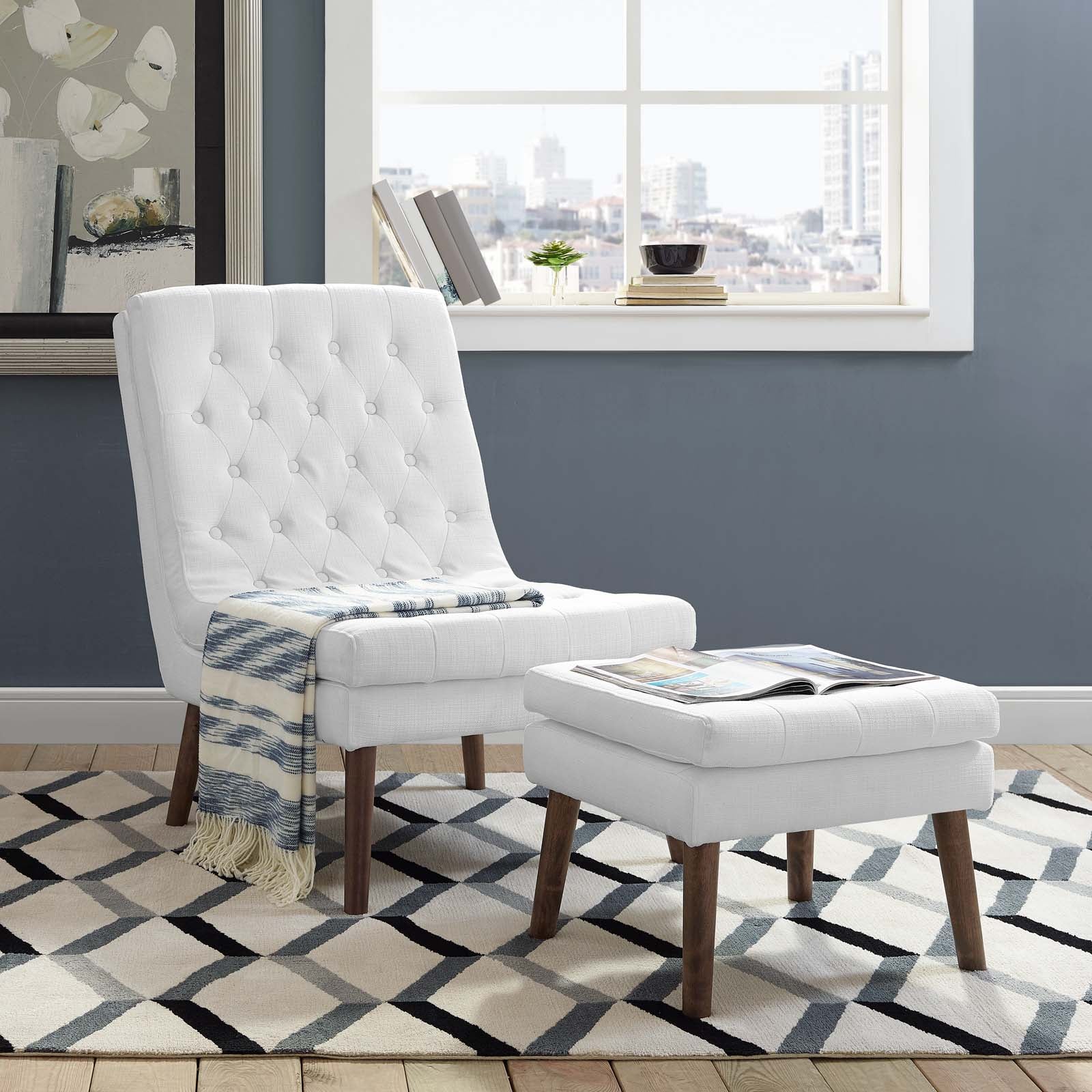 Modway Living Room Sets - Modify Upholstered Lounge Chair and Ottoman White