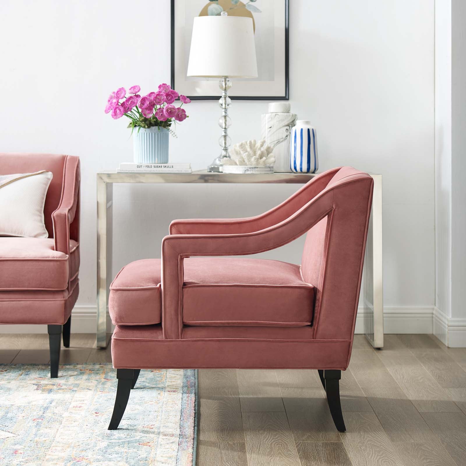Modway Accent Chairs - Concur Button Tufted Performance Velvet Armchair Dusty Rose