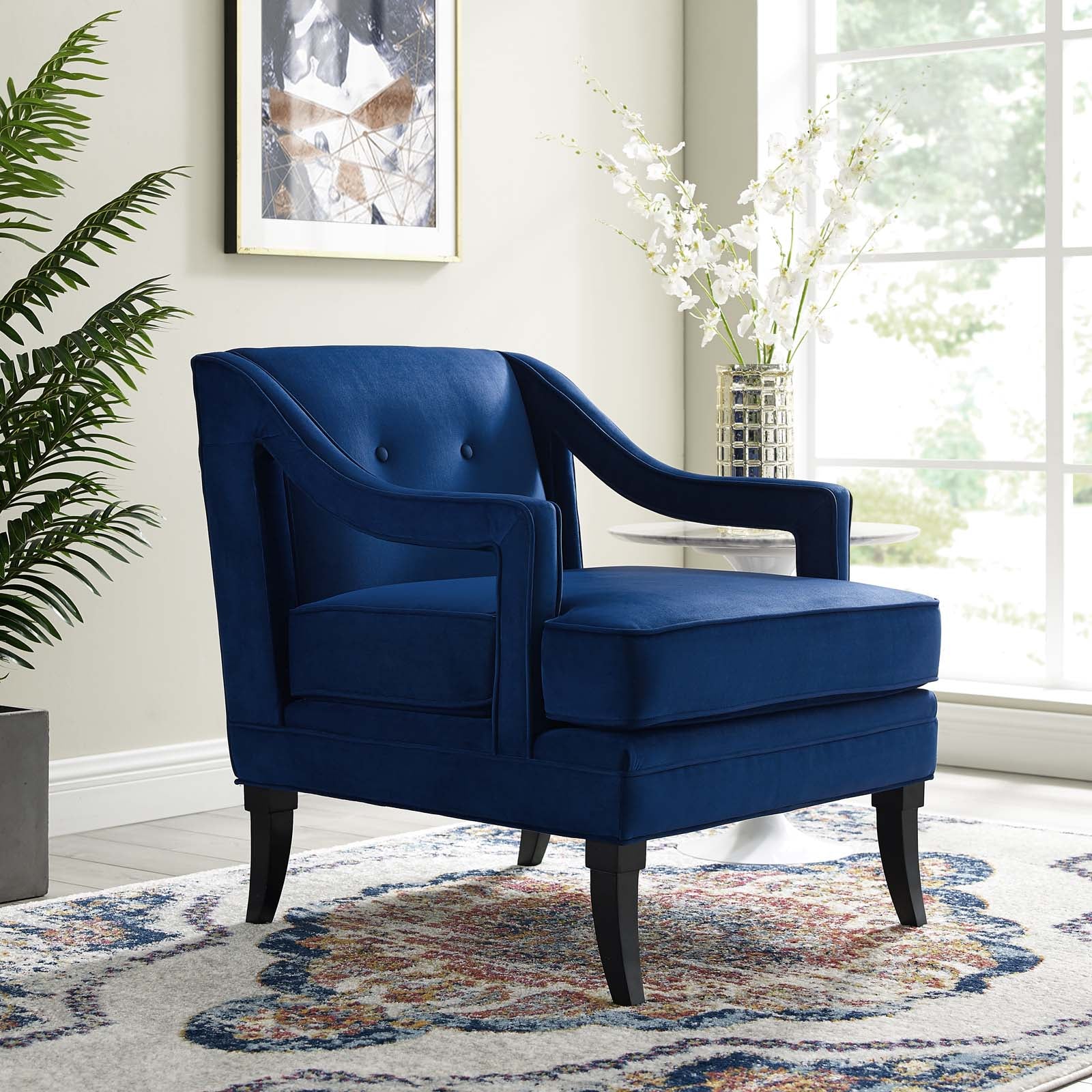 Modway Accent Chairs - Concur Button Tufted Performance Velvet Armchair Navy