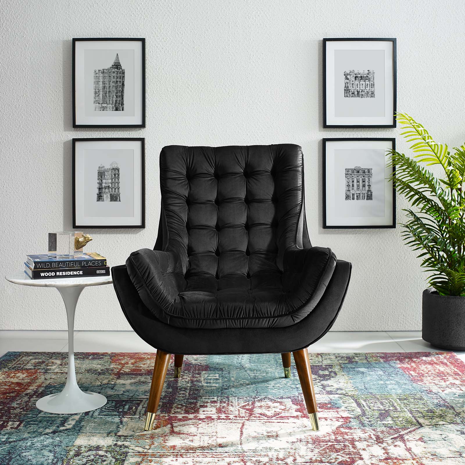 Modway Accent Chairs - Suggest Button Tufted Performance Velvet Lounge Chair Black