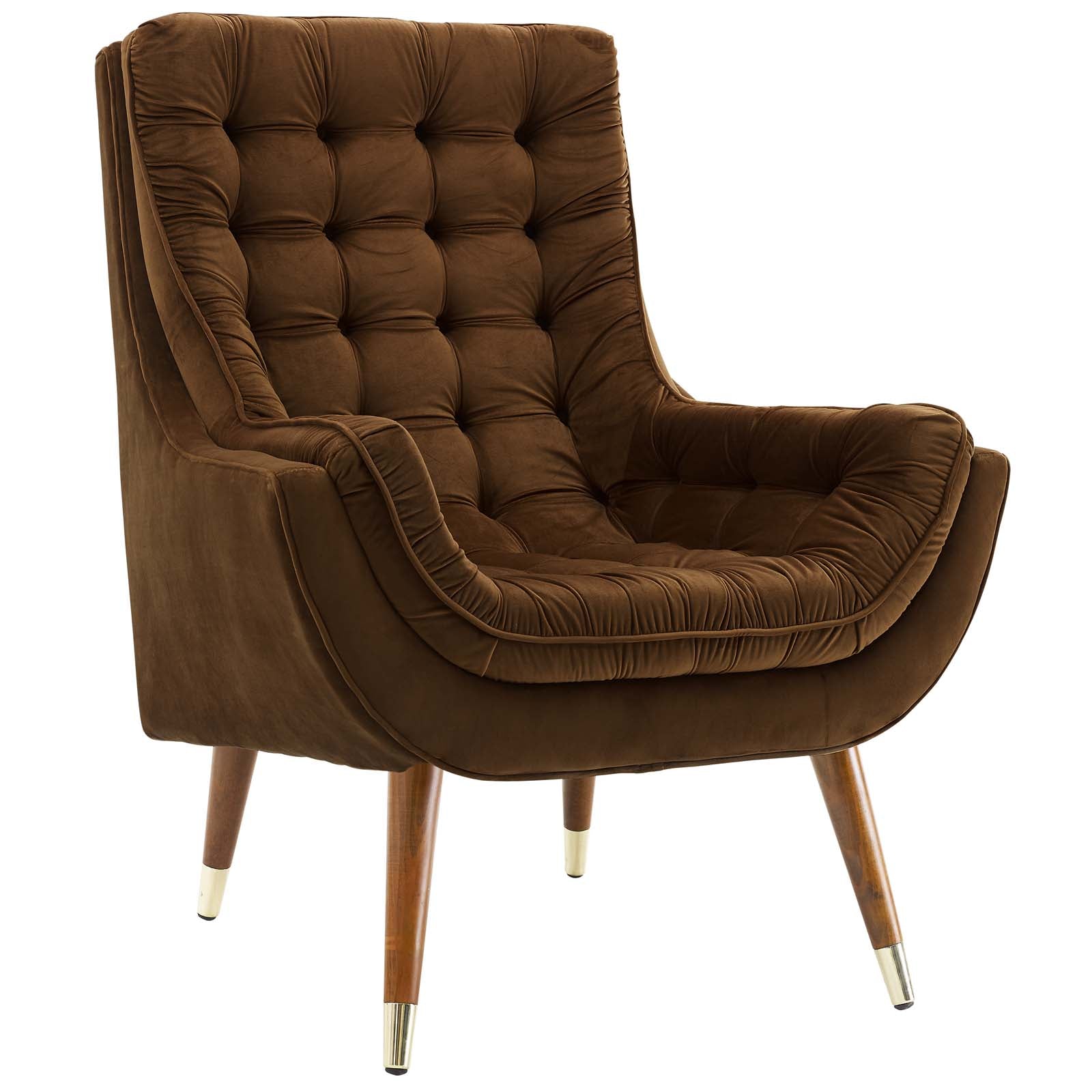 Modway Accent Chairs - Suggest Button Tufted Performance Velvet Lounge Chair Brown