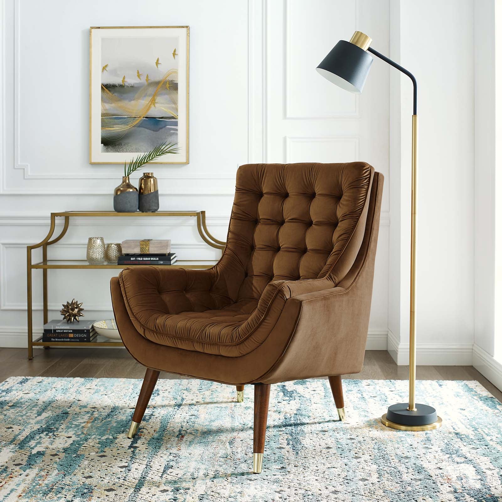 Modway Accent Chairs - Suggest Button Tufted Performance Velvet Lounge Chair Brown