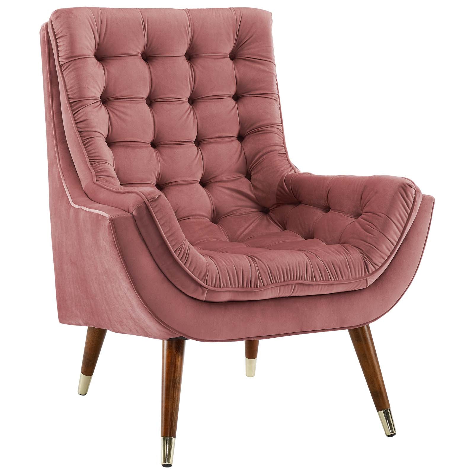 Modway Accent Chairs - Suggest Button Tufted Performance Velvet Lounge Chair Dusty Rose