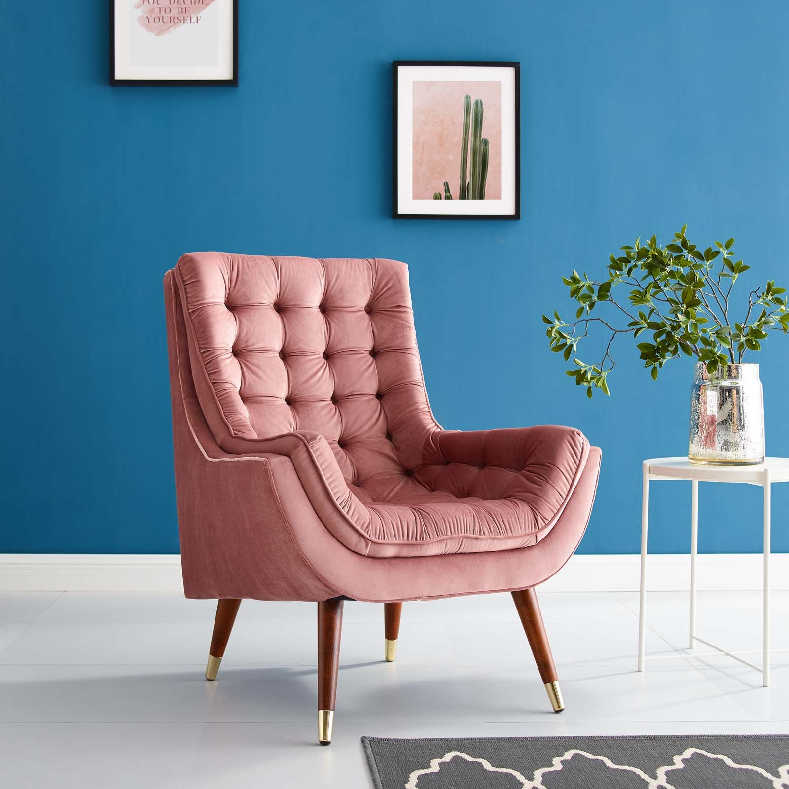 Modway Accent Chairs - Suggest Button Tufted Performance Velvet Lounge Chair Dusty Rose