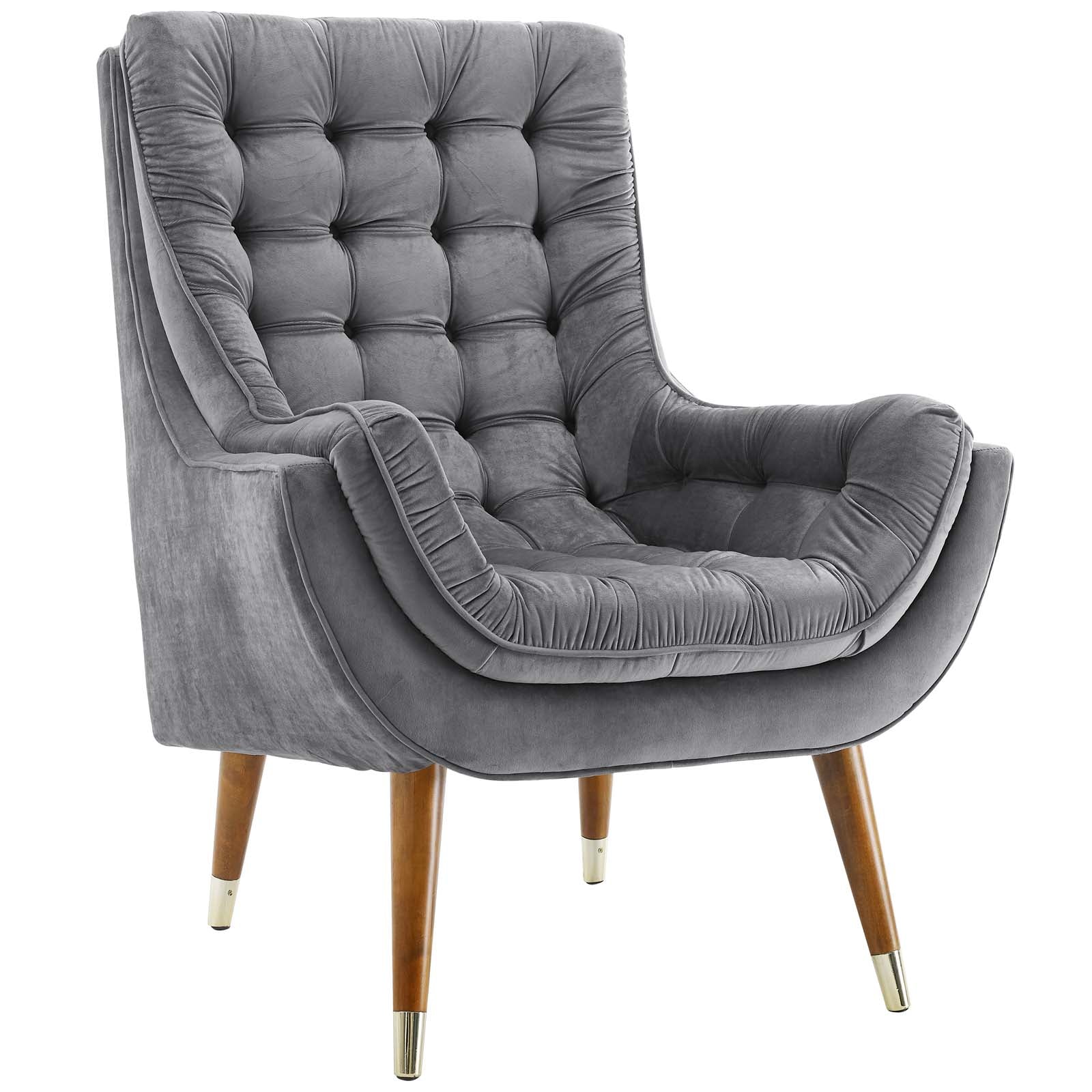 Modway Accent Chairs - Suggest Button Tufted Performance Velvet Lounge Chair Gray