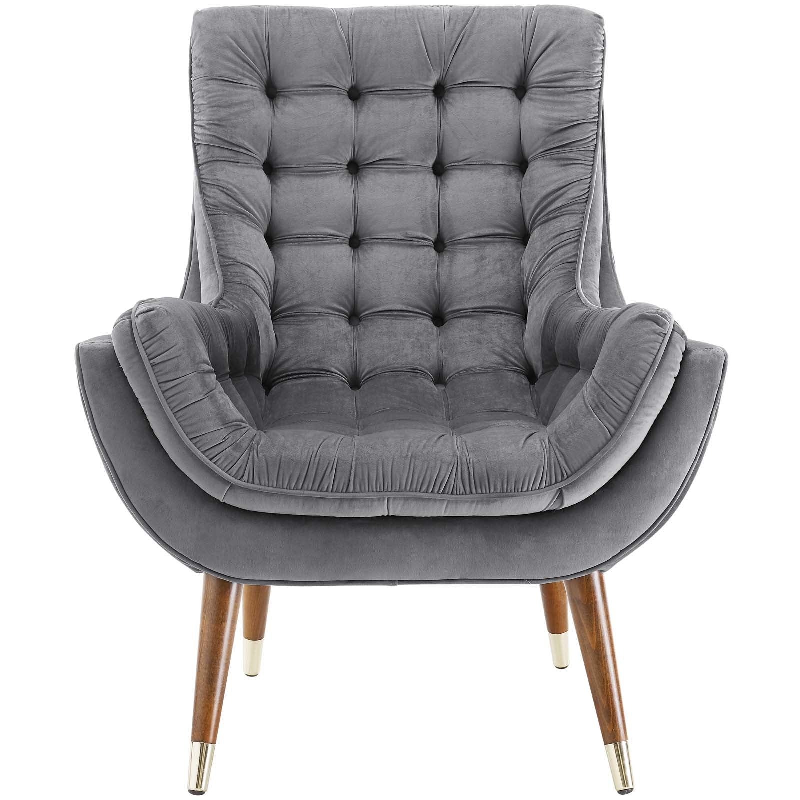 Modway Accent Chairs - Suggest Button Tufted Performance Velvet Lounge Chair Gray