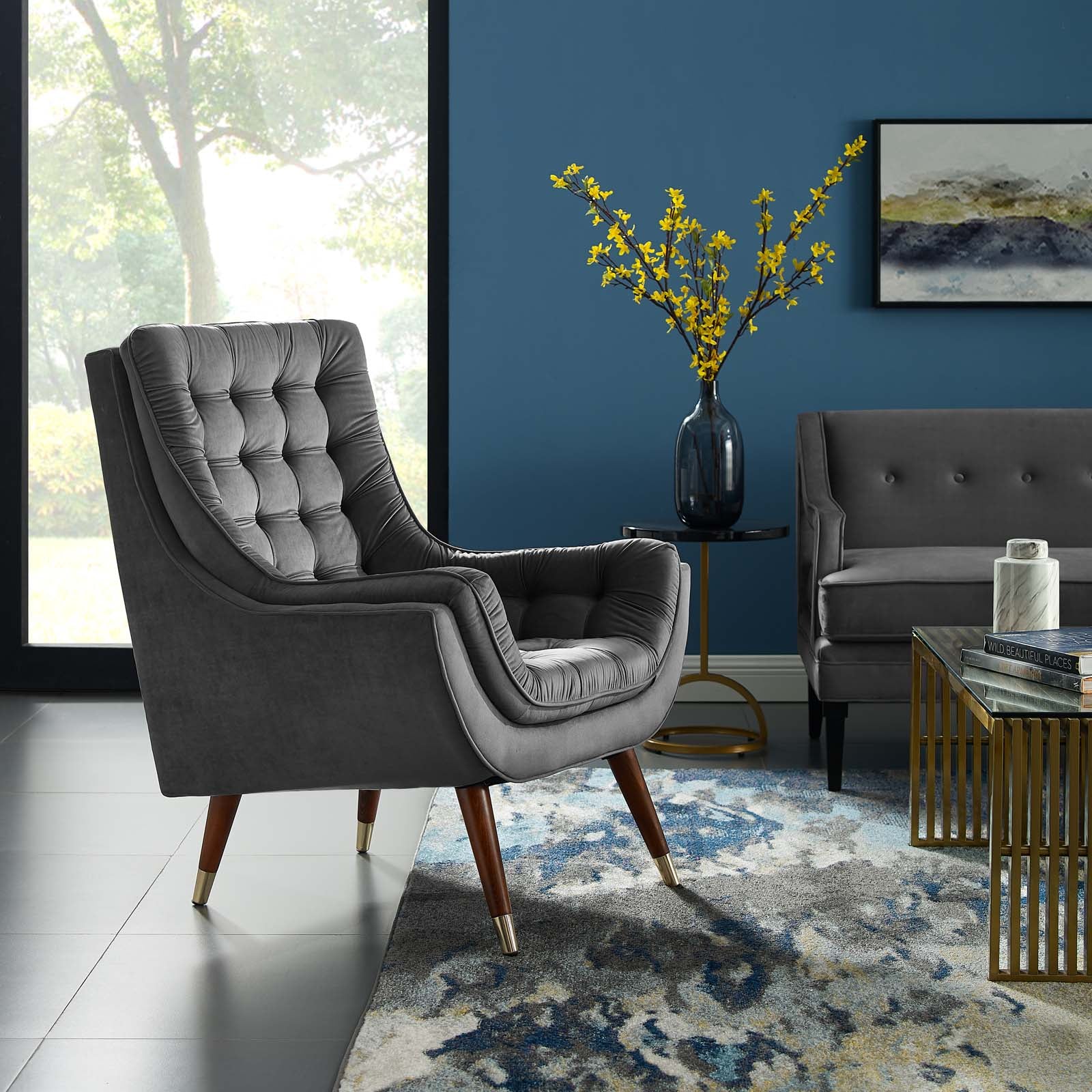 Modway Accent Chairs - Suggest Button Tufted Performance Velvet Lounge Chair Gray