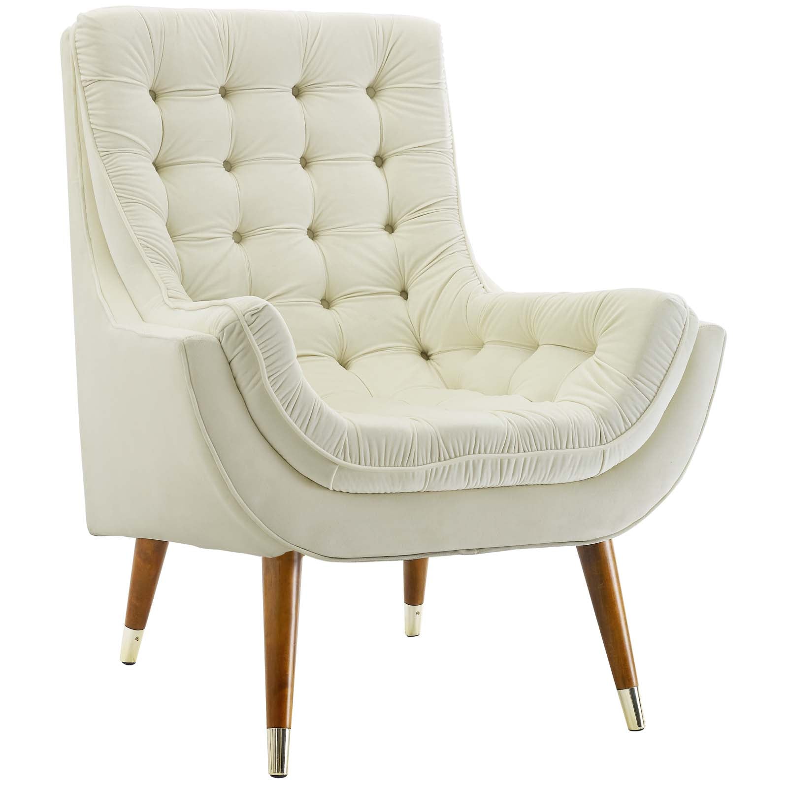 Modway Accent Chairs - Suggest Button Tufted Performance Velvet Lounge Chair Ivory