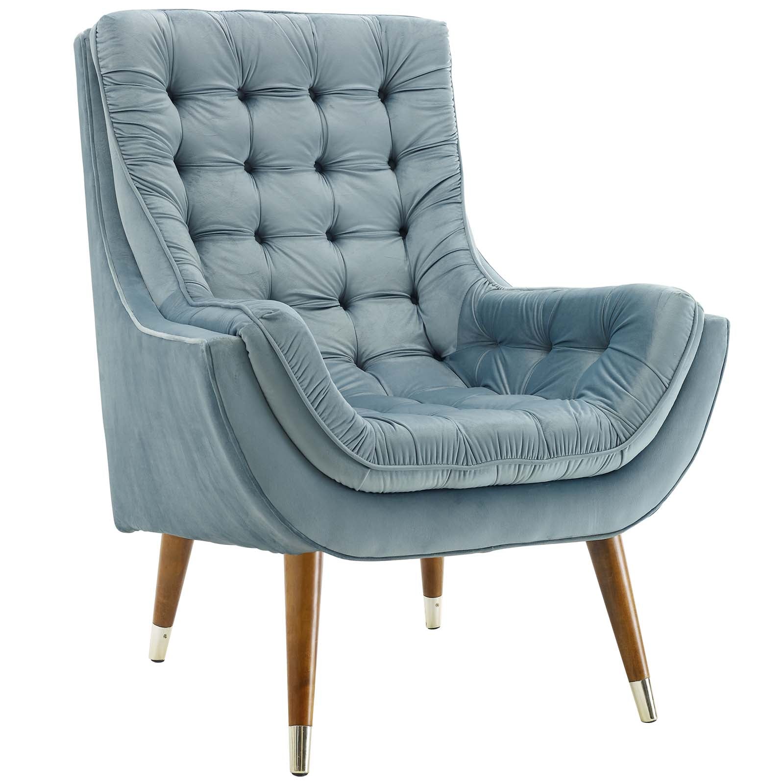 Modway Accent Chairs - Suggest Button Tufted Performance Velvet Lounge Chair Light Blue