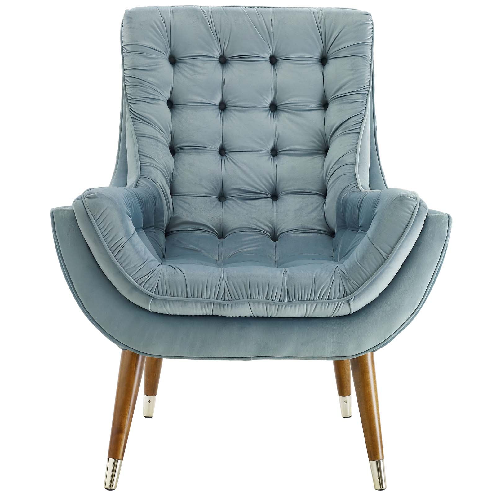 Modway Accent Chairs - Suggest Button Tufted Performance Velvet Lounge Chair Light Blue