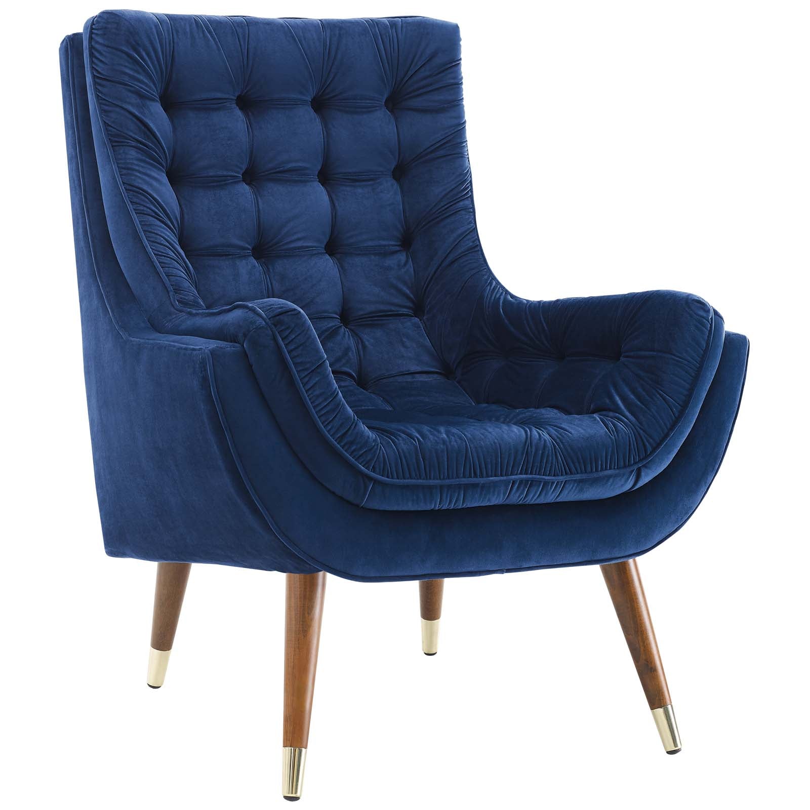 Modway Accent Chairs - Suggest Button Tufted Performance Velvet Lounge Chair Navy