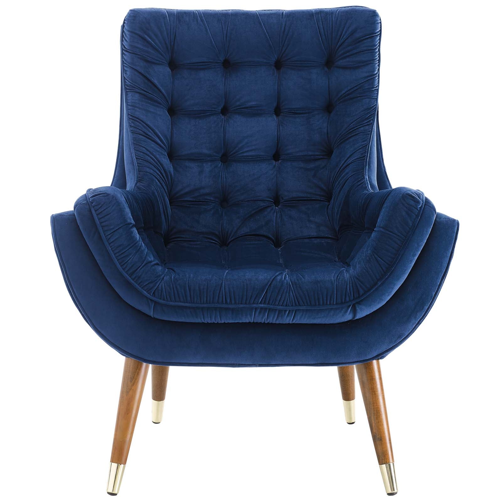 Modway Accent Chairs - Suggest Button Tufted Performance Velvet Lounge Chair Navy